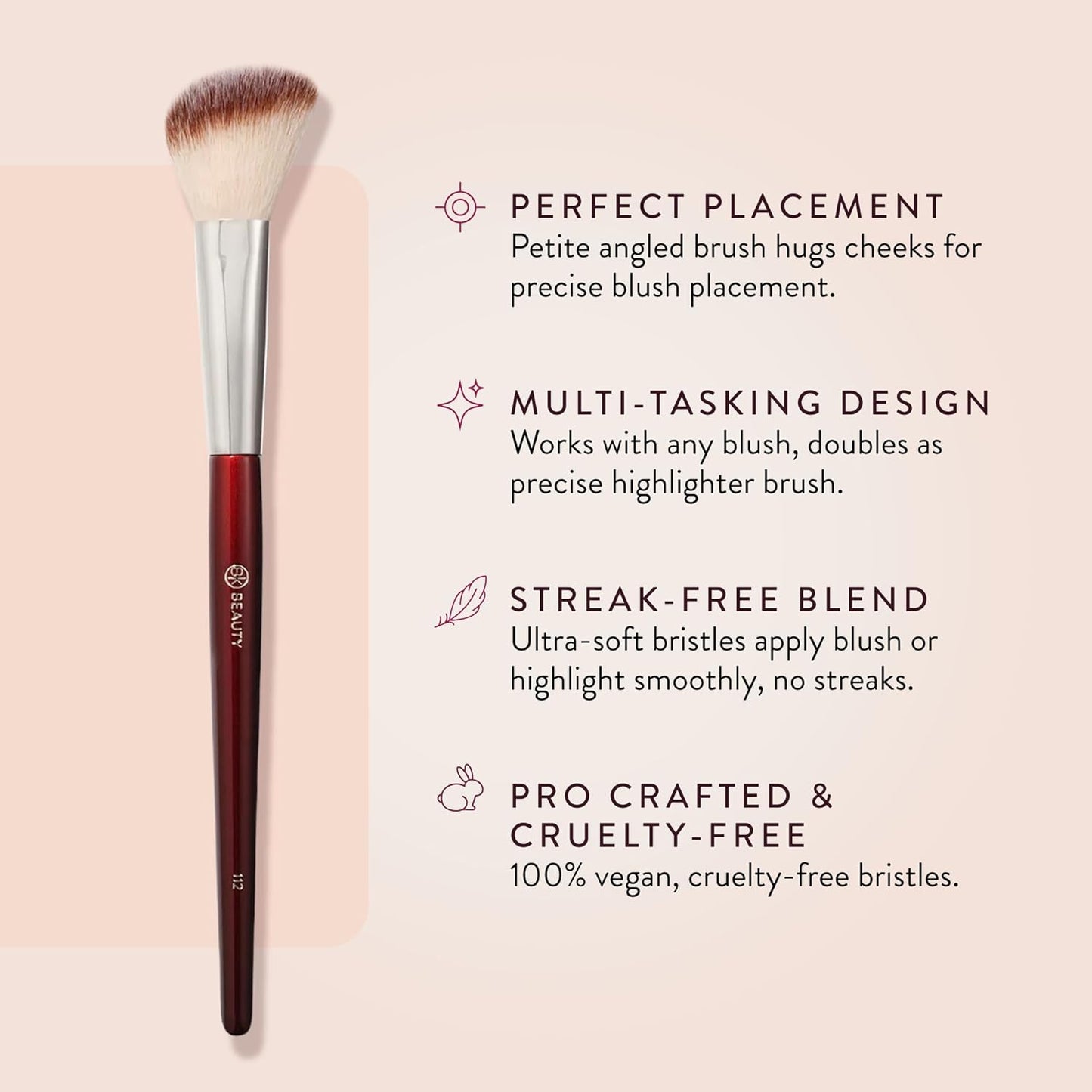 BK Beauty Small Angled Face Brush - Precise Blush Brush for Natural Blending | Ideal for Smaller Faces & Highlighting