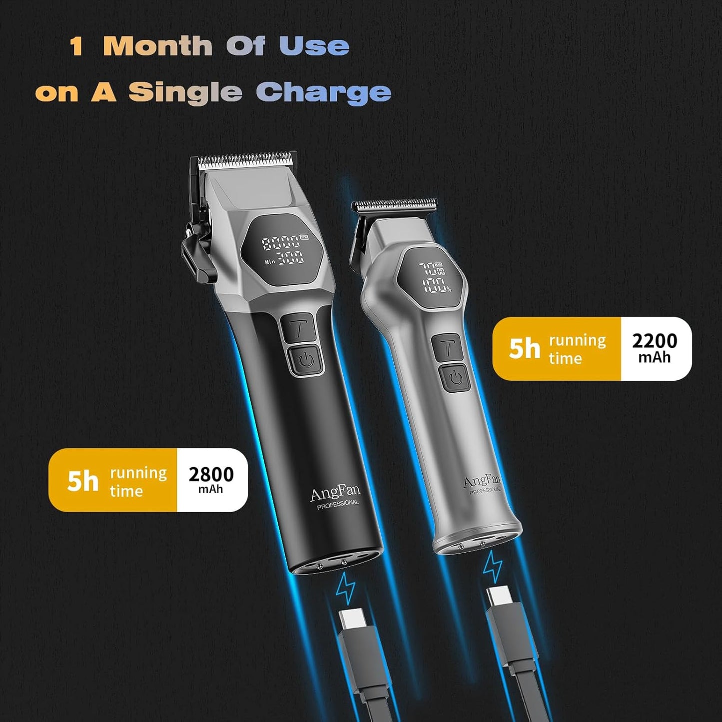Professional Hair Clippers for Men - 8000RPM Brushless Motor & 440C Steel Blades | Cordless Barber Clippers & Trimmer Set for Fade Designs