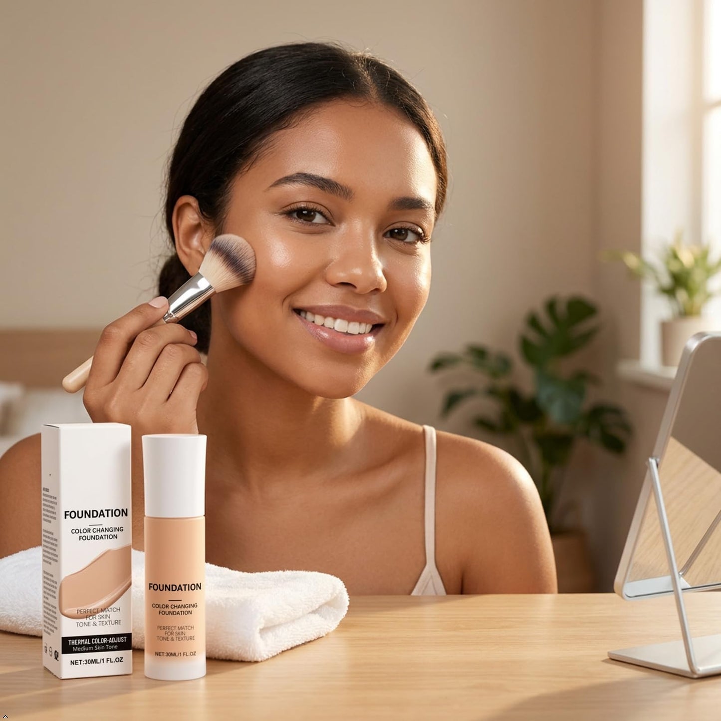Color Changing Foundation, Skin Tone Adapting Liquid Foundation for Women, Blurs Imperfections & Fine Lines, Instantly Adapts to Your Skin Tone(Medium)