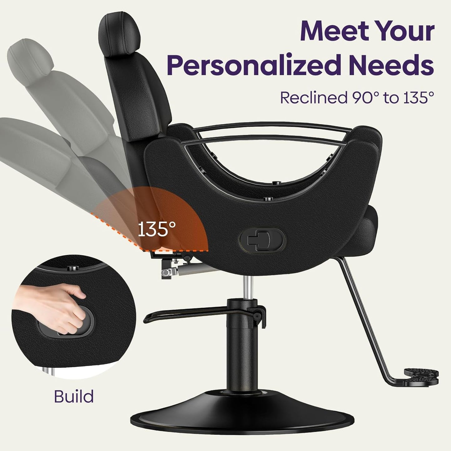 Reclining Salon Chair - 360° Swivel & Height Adjustable Heavy-Duty Styling Seat for Beauty Salons | Black