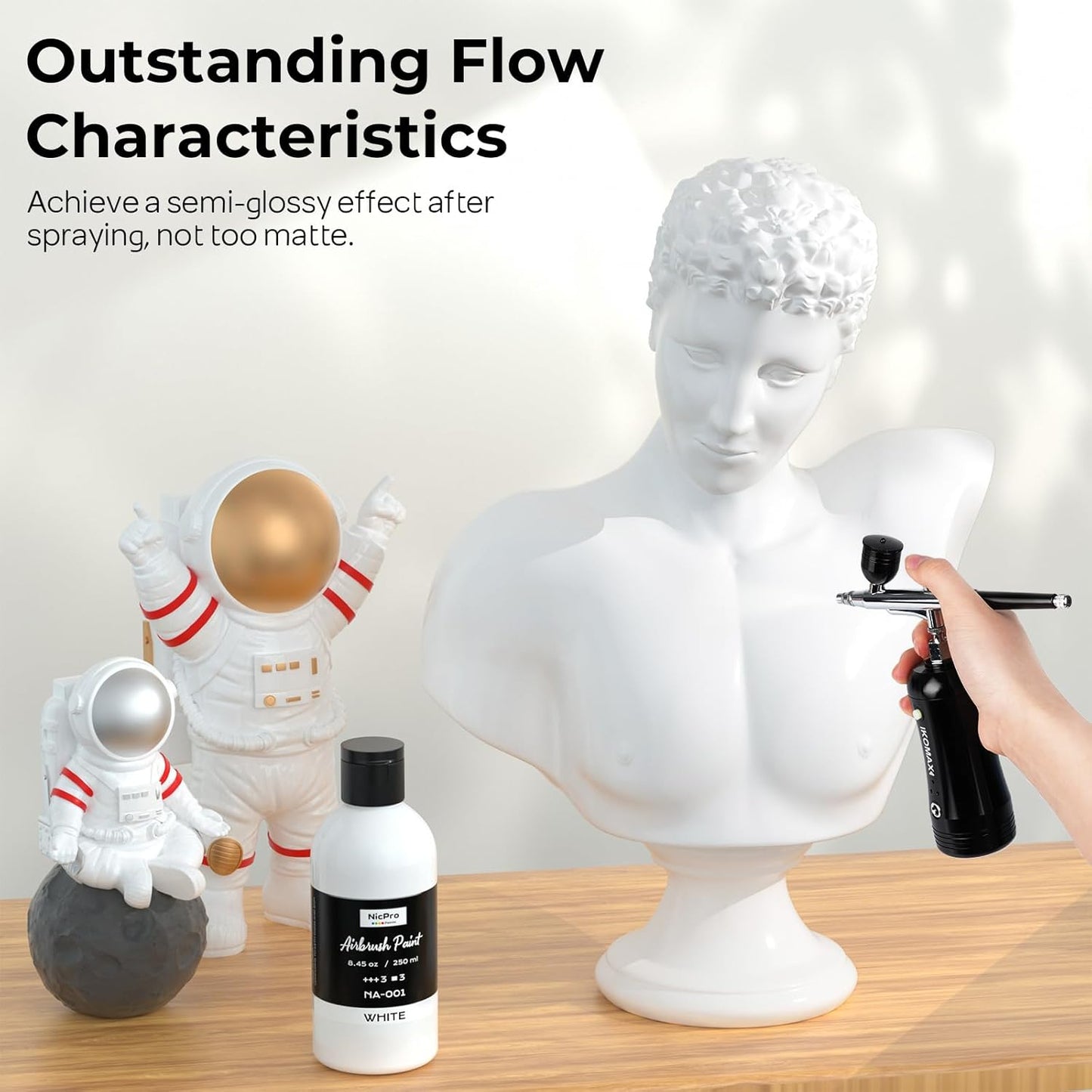 Nicpro White Airbrush Paint - Opaque Water-Based Acrylic for Models, Wood, Canvas | 8.45 oz (250 ml)
