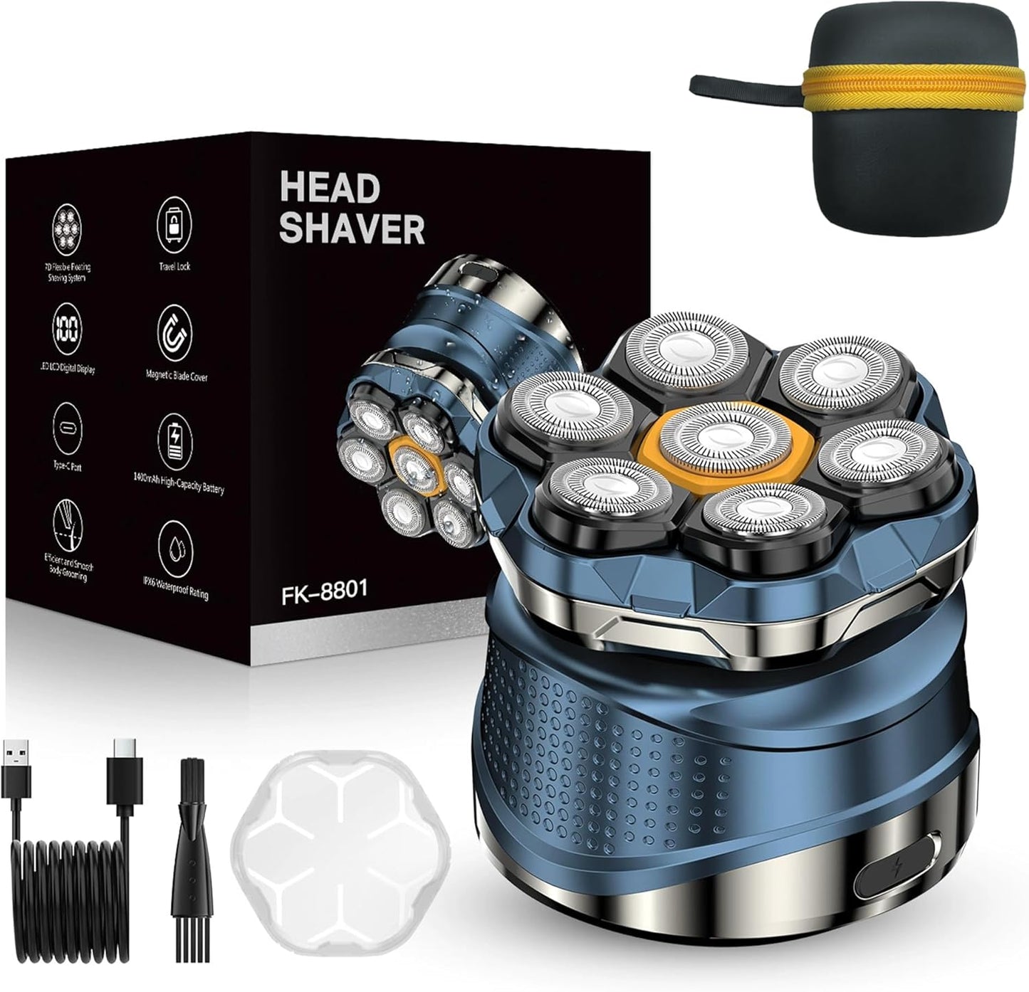 Head Shavers for Bald Men - IPX7 Waterproof Electric Razor with 7D Floating Blades | Wet/Dry Grooming Kit