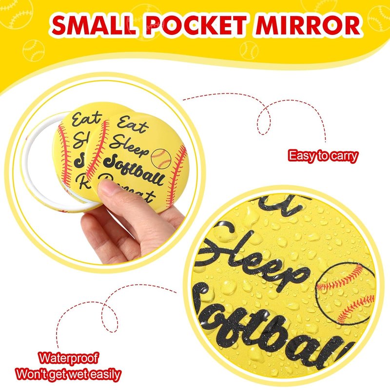 Softball Gifts for Team | 18 Pcs Compact Round Makeup Mirror - 2.76 Inch Portable Sport Pocket Mirror for Players