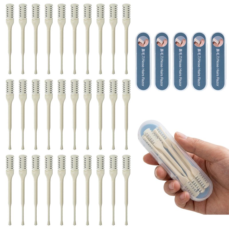 30PCS Manual Nose Hair Trimmer with Ear Picker for Women Men, Upgrade Double-Sided Nasal Hair Cutter 360° Rotating Nose Hair Razor Scissors Nostril Hair Remover Tools with Storage Box Grooming Kit
