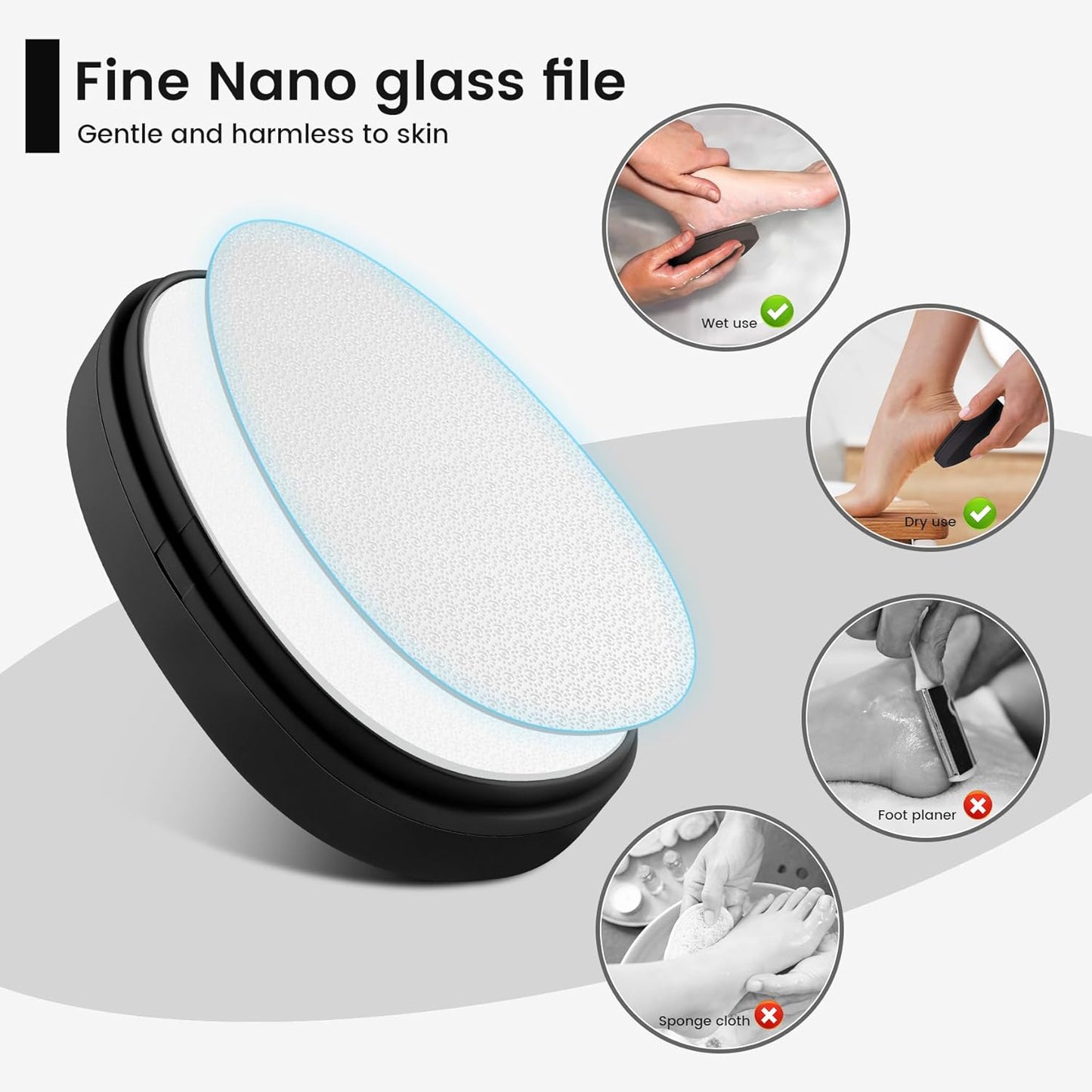 Nano Glass Foot Pumice Stone Callus Remover - Gentle Foot File Scraper for Dead Skin | Portable Pedi Egg Tool - Black