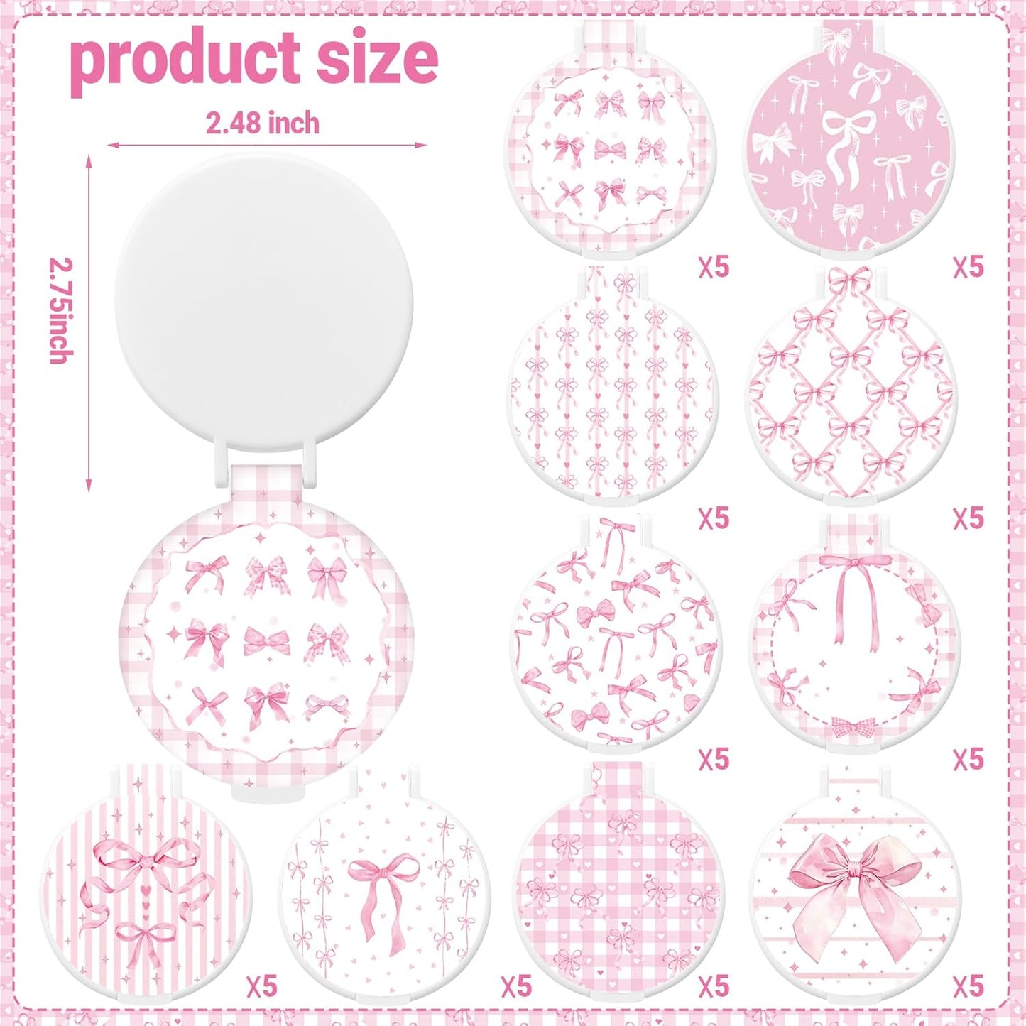 Compact Pink Bow Pocket Mirror - 50 Pcs Folding Makeup Mirrors for Women | Perfect Gifts for Coworkers & Teachers