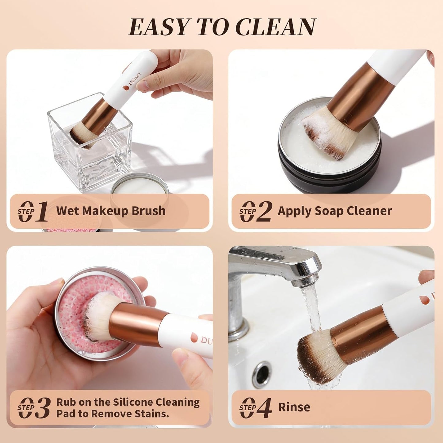 DUcare Large Flat Top Kabuki Foundation Brush Set - 3 Premium Brushes for Liquid, Cream & Powder Makeup | Buffing & Blending