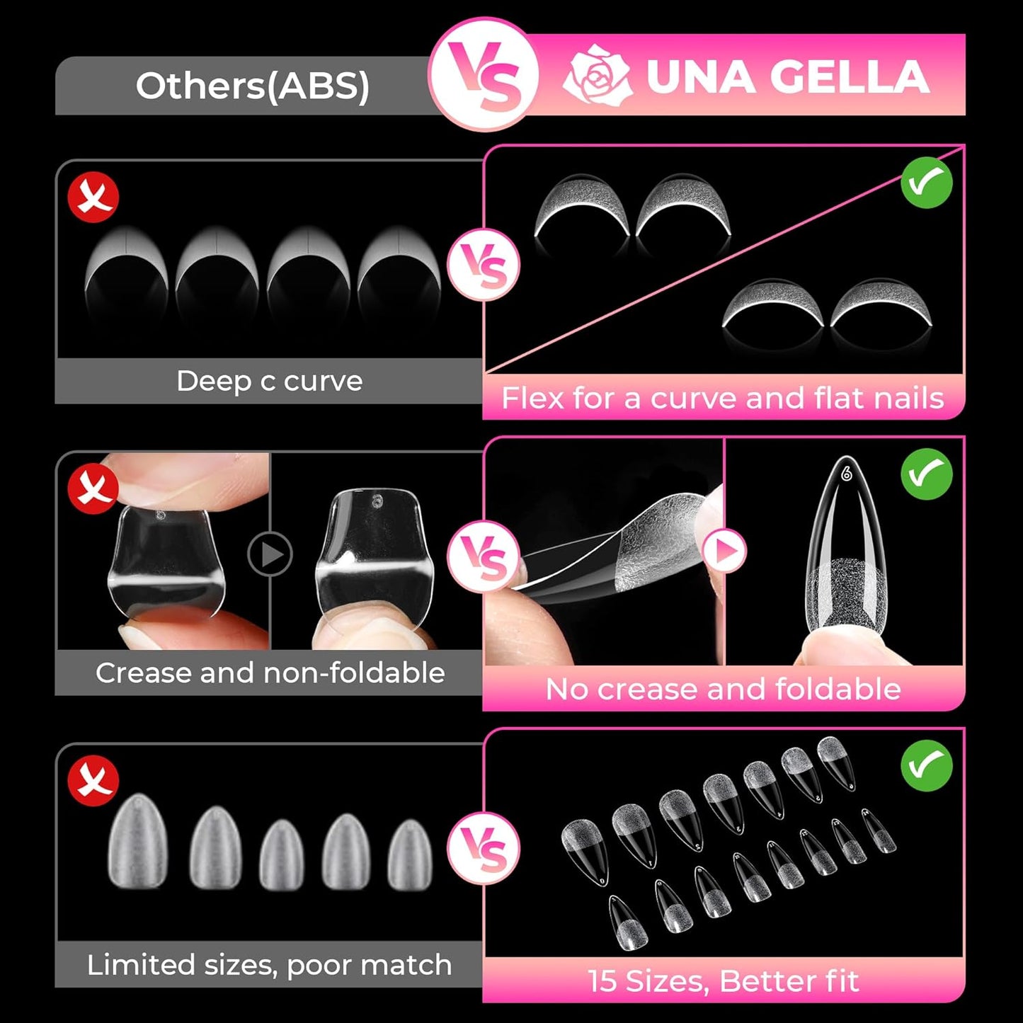 Stiletto Gel Nail Tips - 510 Pcs Medium Almond Full Cover Acrylic Press-On Nails | Pre-Etched for DIY Salon Use