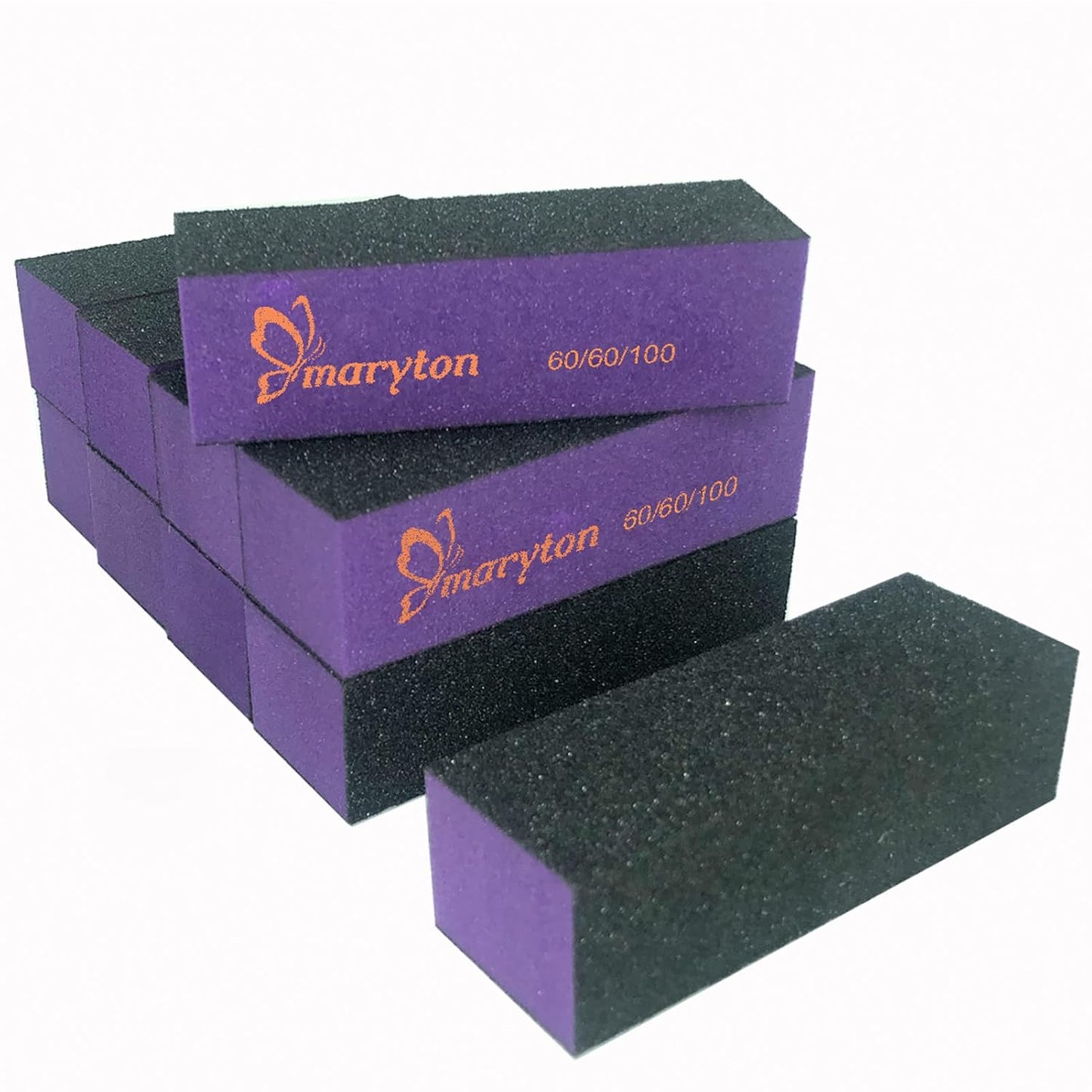 Nail Buffer Sanding Block Polisher - 60/100 Grit Acrylic Nail Art Kit | 10 PCS Black & Purple