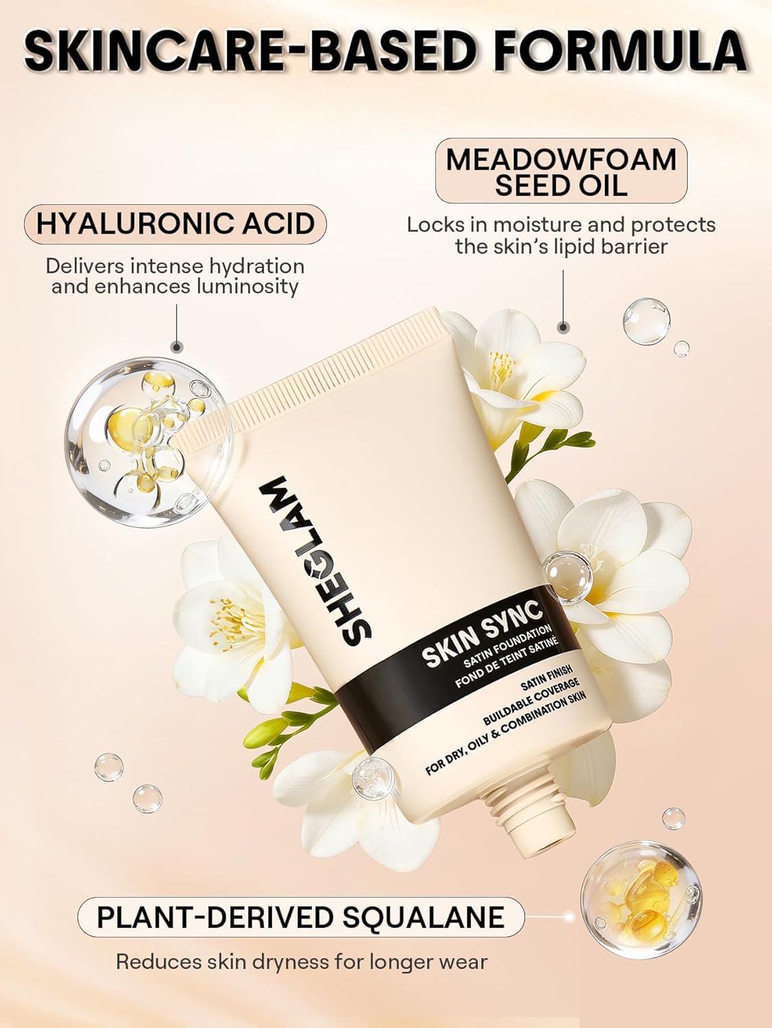 Satin Foundation - Skin Sync Formula for Flawless Finish | Buttercream Shade
