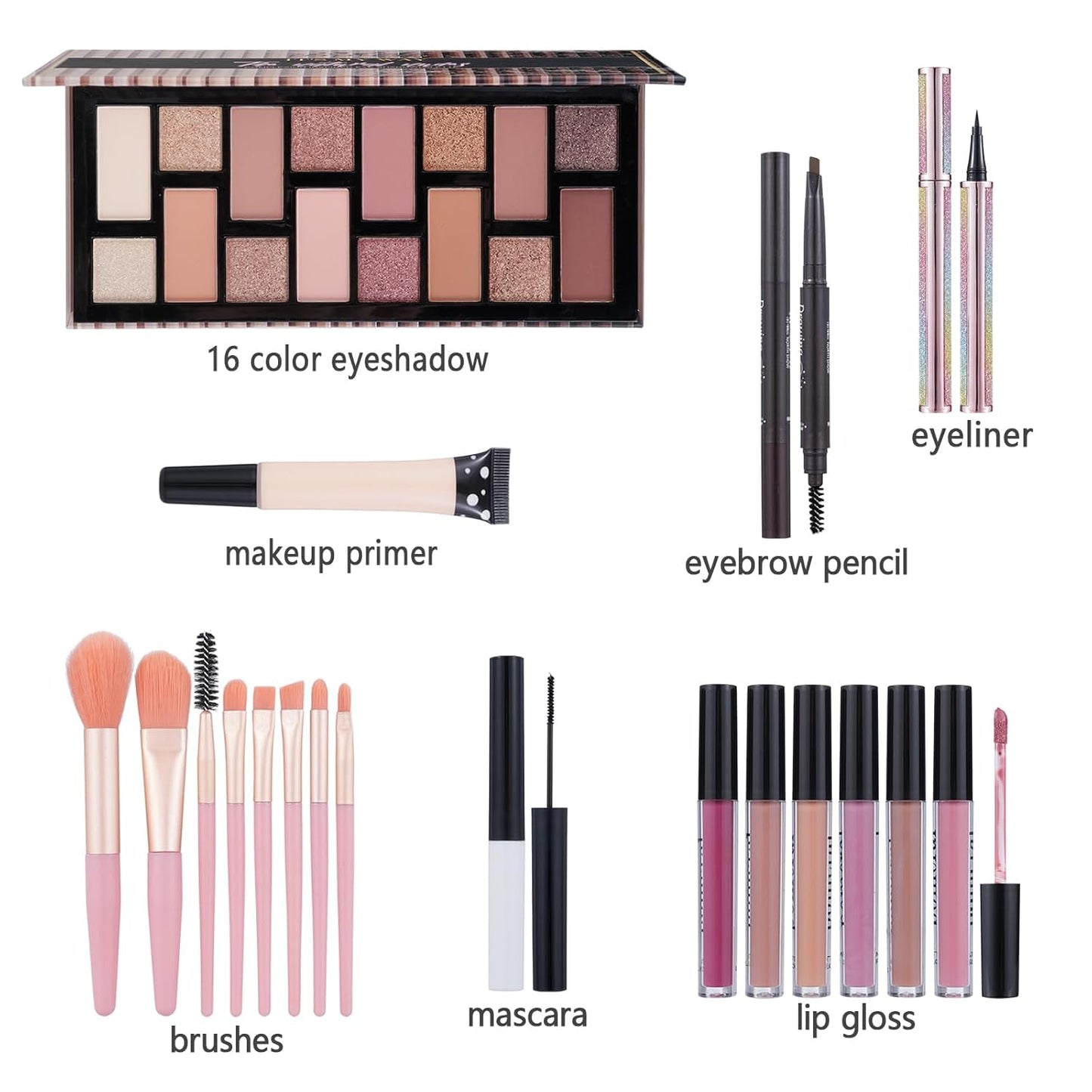 Teen Makeup Kit for Girls - Complete Eyeshadow Palette, Eyeliner, Brushes & Lipgloss Set | Perfect Gift for Women