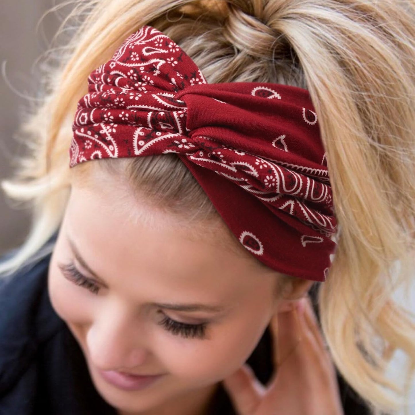 AQOKKA Extra Wide Headbands for Women Large Turban Headband Non Slip Boho Elastic Hairband Hair Twisted Knot Head Bands Accessories