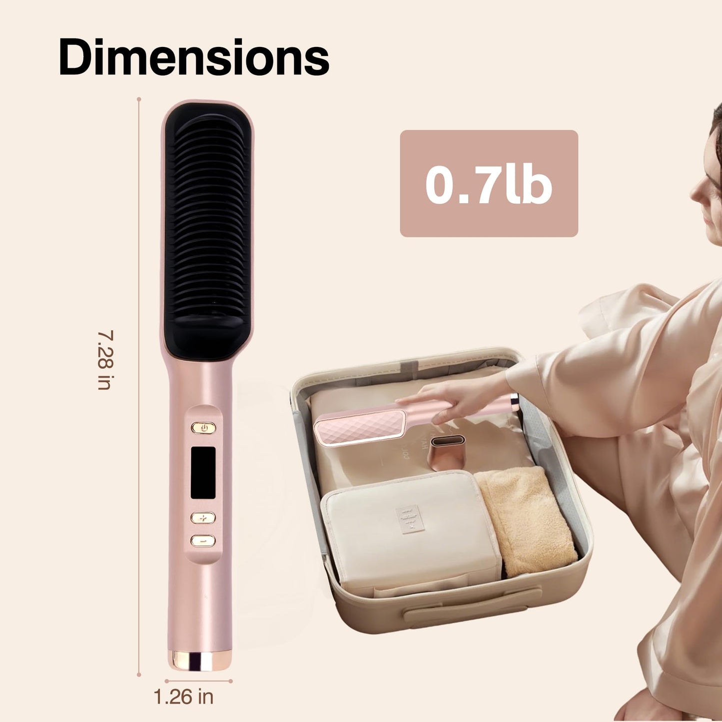 Hair Straightener Brush, Ring Sleek Sweep Ionic Hair Straightener Comb Straightening Brush for Women with 4 Temps,Anti-Scald Ceramic Hair Straightener Comb,20s Fast Heating & Dual Voltage, Rose Gold