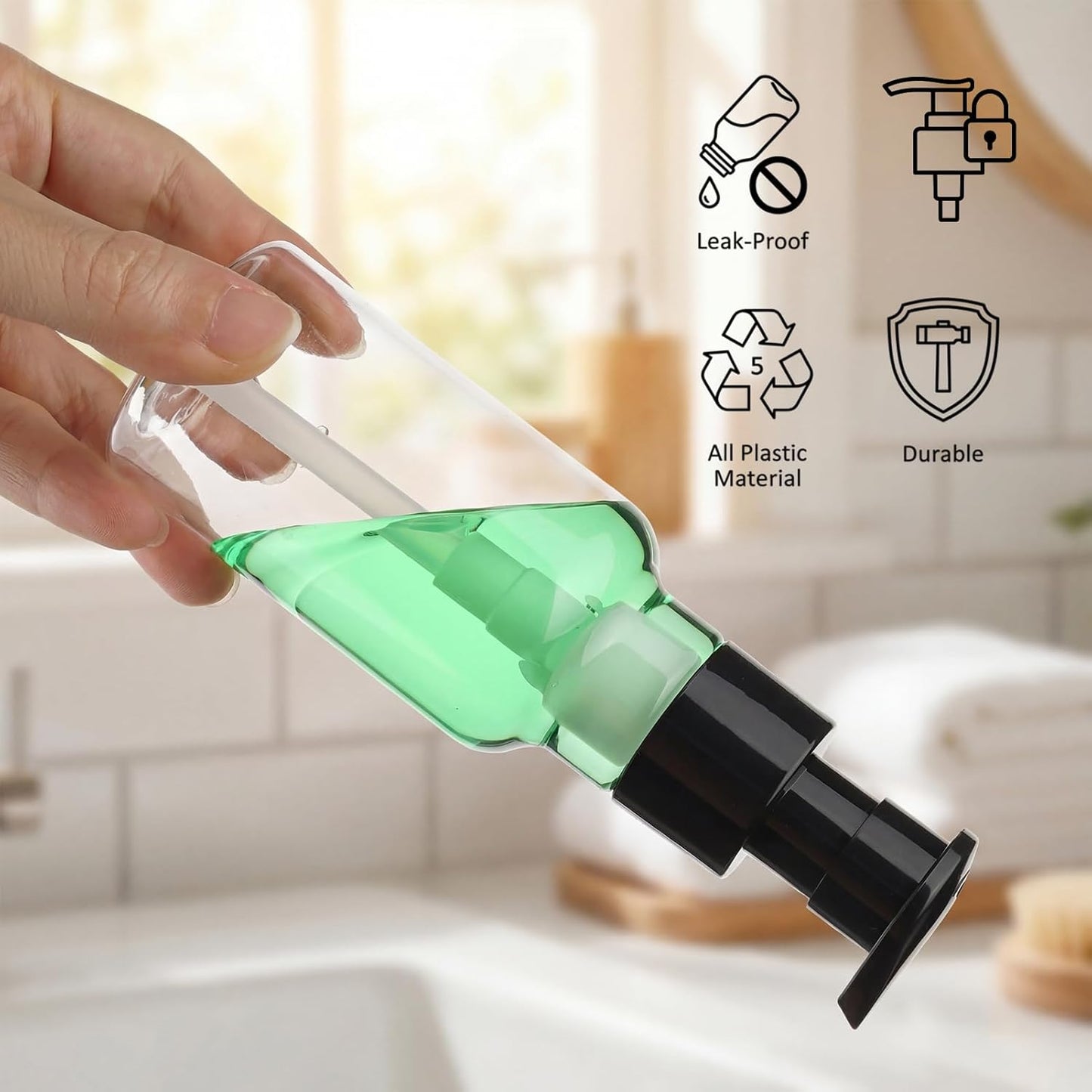 4oz Refillable Pump Bottle Dispenser - Leak-Proof Plastic Soap & Lotion Bottles | Travel Size, Clear - 2 Pack