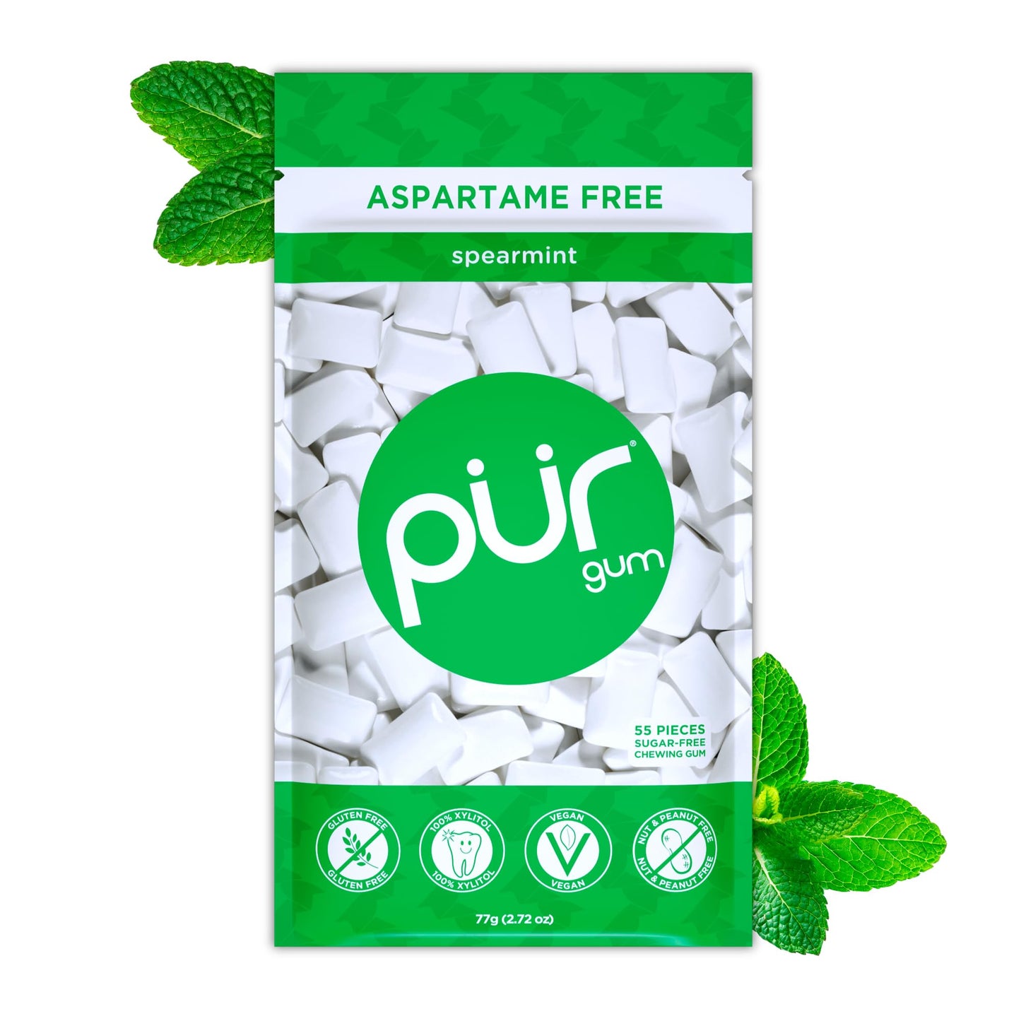 PUR Gum, Spearmint, Xylitol Gum, No Artificial Flavor, 55 Count