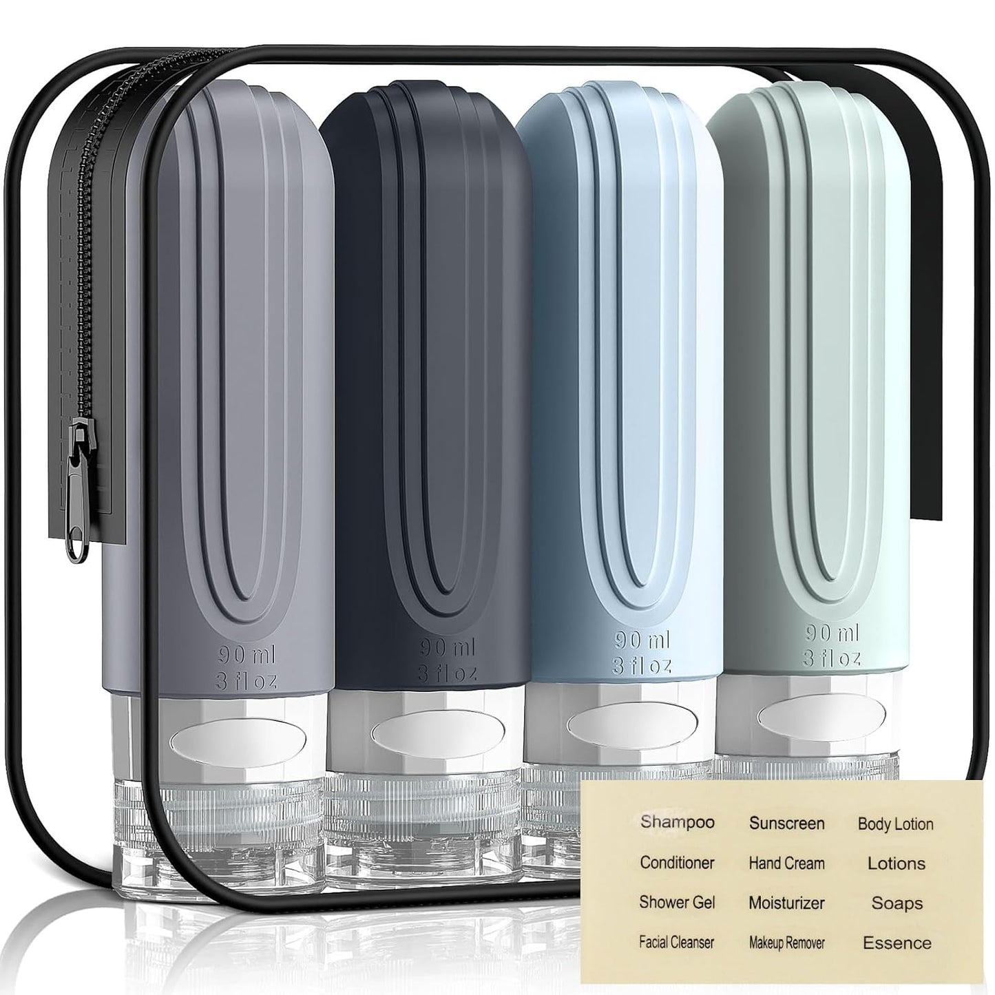 Travel Bottles for Toiletries - 3oz Silicone Leak-Proof Containers | TSA Approved, Squeezable Essentials (Blue)