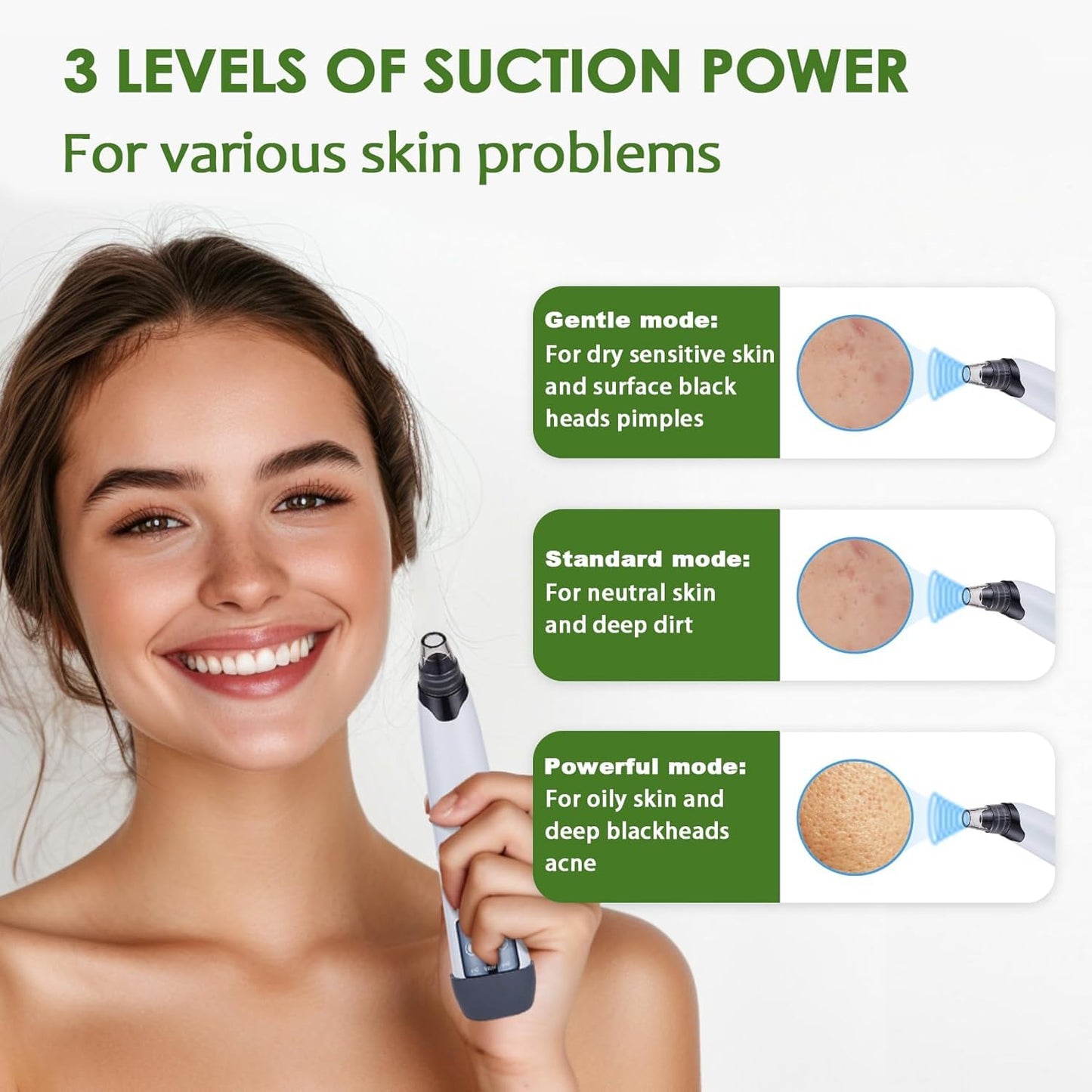Xamoca Blackhead Remover Pore Vacuum, Pimple Extractor with 4 Probes and 3 Suction Levels, Electric Facial Cleanser with Extra 4 Pcs Blemish Tool Kit, USB Rechargeable, White (White)