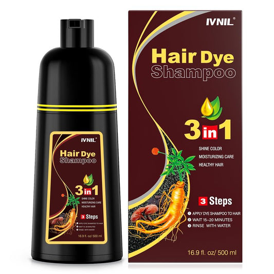 Ivnil Dark Brown Hair Dye Shampoo 3 in 1 Hair Color for Women/Men for Grey Coverage Champu Para Canas Mujer