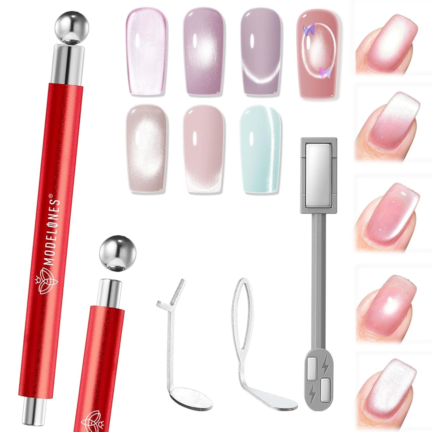 Cat Eye Magnet Set - 5PCS 3-in-1 Dual-Head Nail Magnet Pen for Gel Polish | Heart, Lightning & Ball Shapes