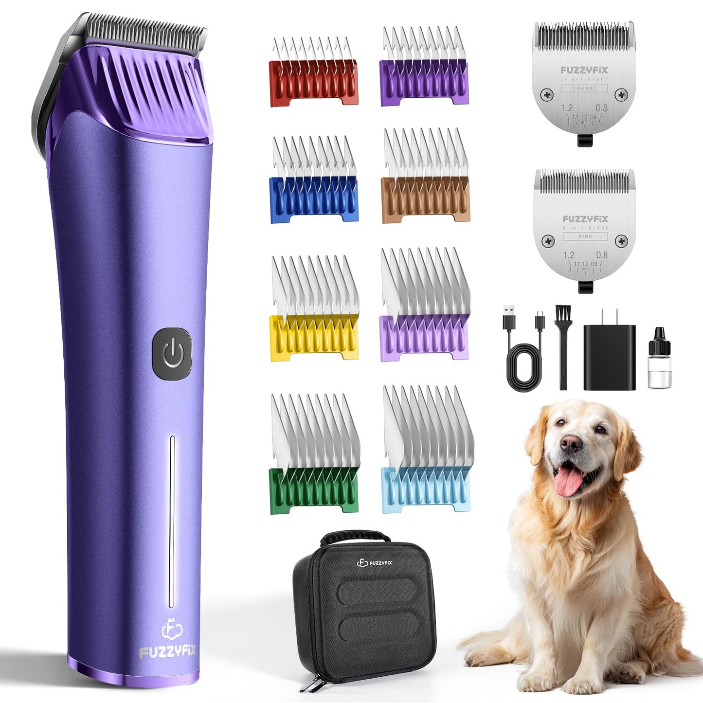 FuzzyFix Professional Dog Grooming Clipper with Replacement Blade, 5-in-1 Adjustable A5 Blade Cordless Pet Grooming Kit 2 Speed Trimmer Hair Shaver with Detachable Metal Combs Nova for Animal Horse