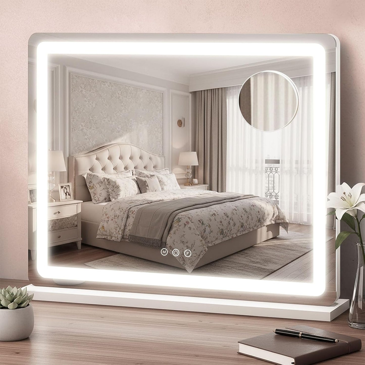 Lighted Vanity Mirror - Dimmable Makeup Mirror with 3 Color Smart Touch Control | 15"x13" HD Glass, 360° Rotation, Aluminum Frame