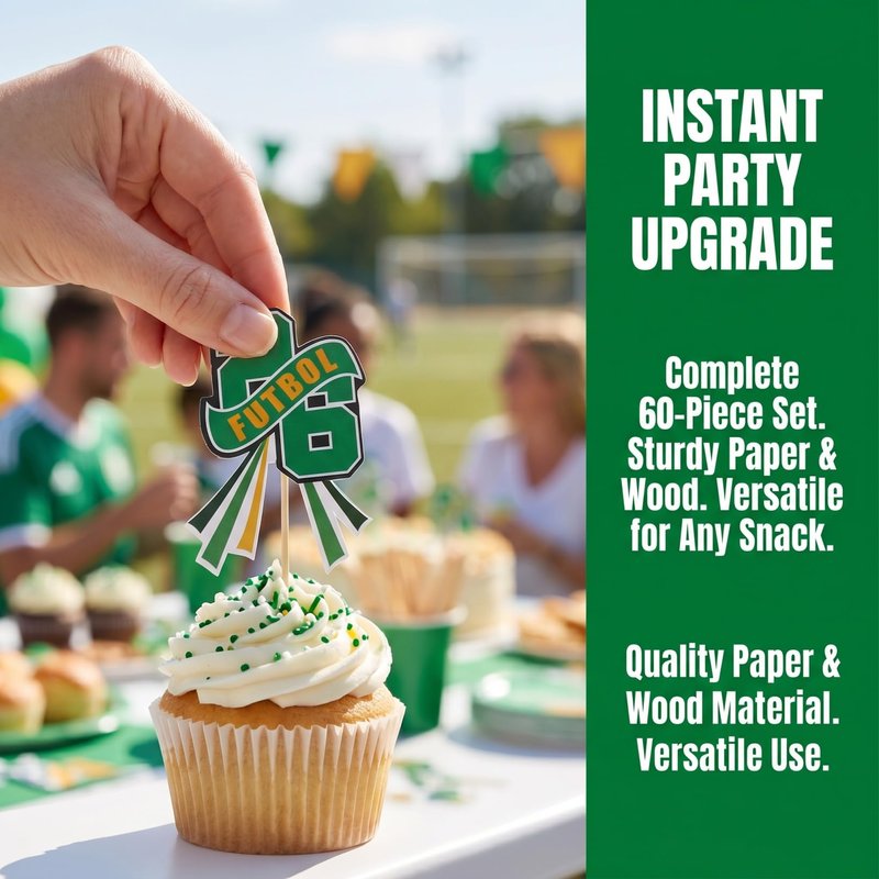 Housoutil 2026 Soccer Cupcake Topper, 60PCS Football Cupcake Picks for 2026 USA Canada Mexico Football Matches Game, Sports Party Decorations Set for Birthday Party Sports Game Food Appetizer