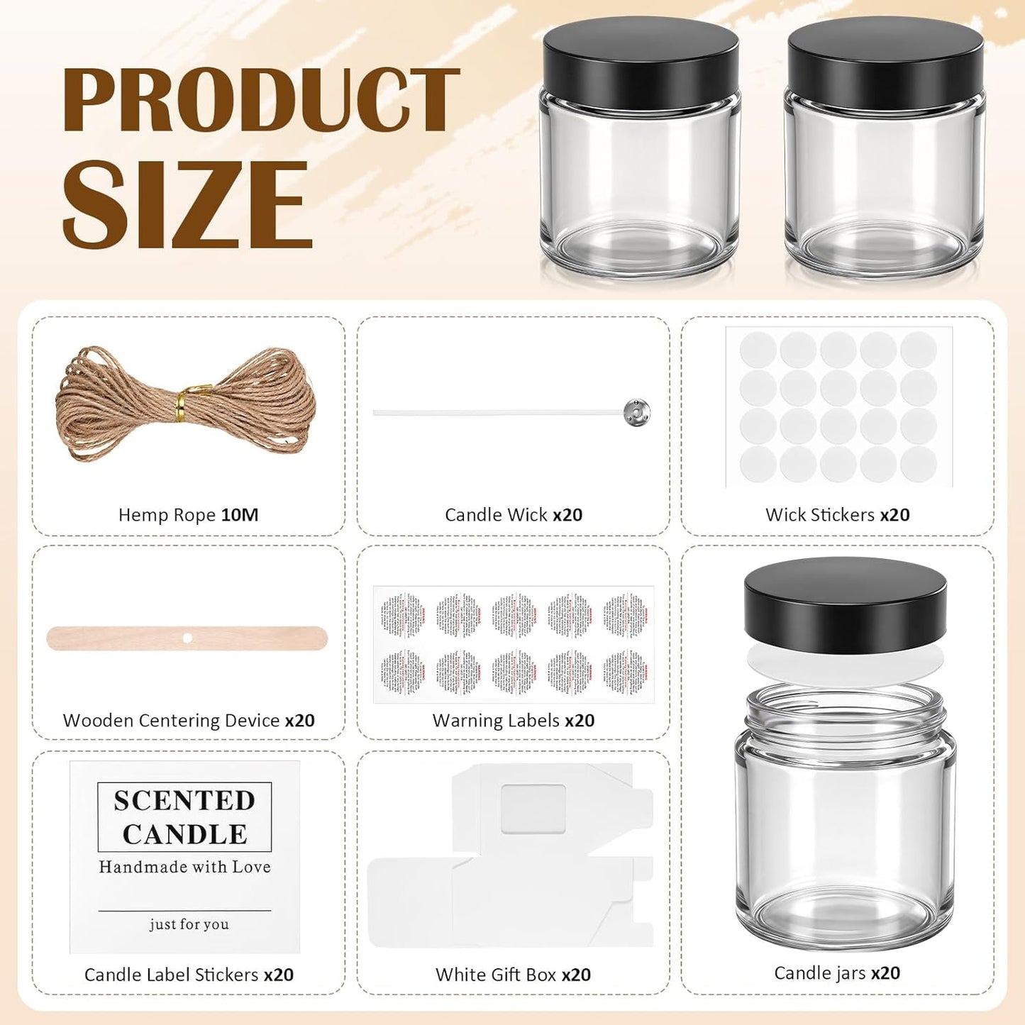 20 Pack 4oz Glass Candle Jars with Lids - Round Empty Containers for Candle Making | Gift Box Included