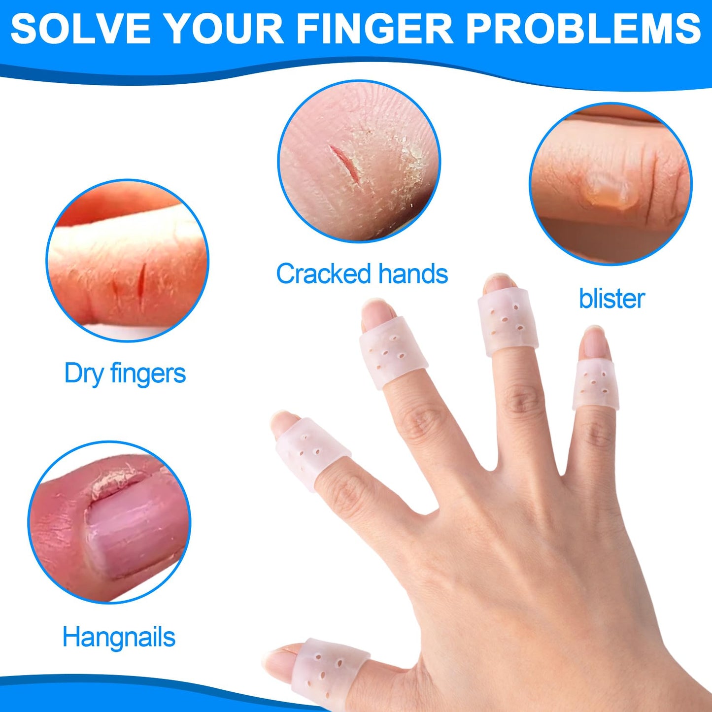 PAGOW 12pcs Finger Covers for Skin Picking, Reusable Silicone Stop Nail Biting Finger Guard, Breathable Anti Skin Picking Finger Gloves for Nail Biting Prevention, Cuticle Protection, Cracked - Clear