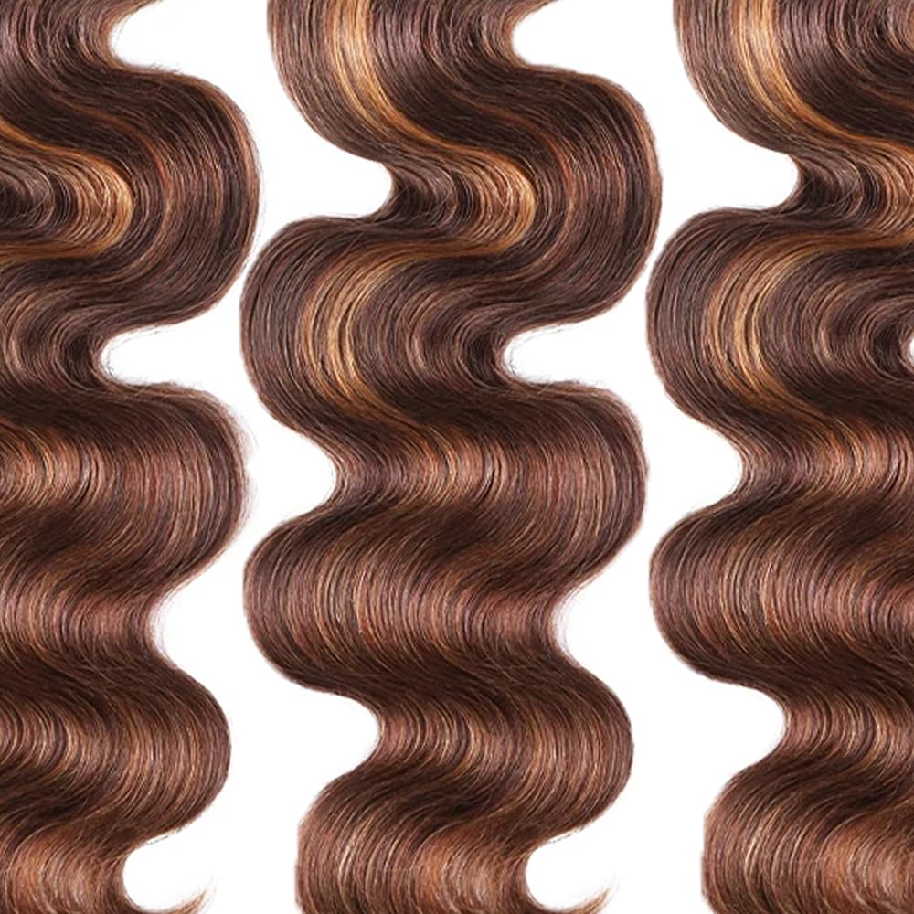 24 26 28 inch Ombre Human Hair Bundles 1b/30 Human Hair Bundles Highlight Brown Body Wave Bundle Ombre Brown Body Wave Bundle With Highlight Color 1BP430 LadrXadr 150g
