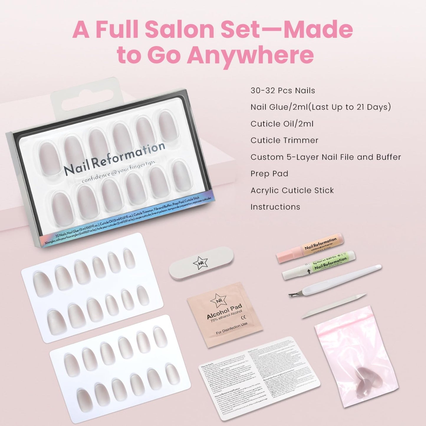 Press On Nails - Matte Grey Smoky Short Round Cat Eye Velvet Finish | 32 Pcs in 16 Sizes with Glue, Reusable Manicure Kit