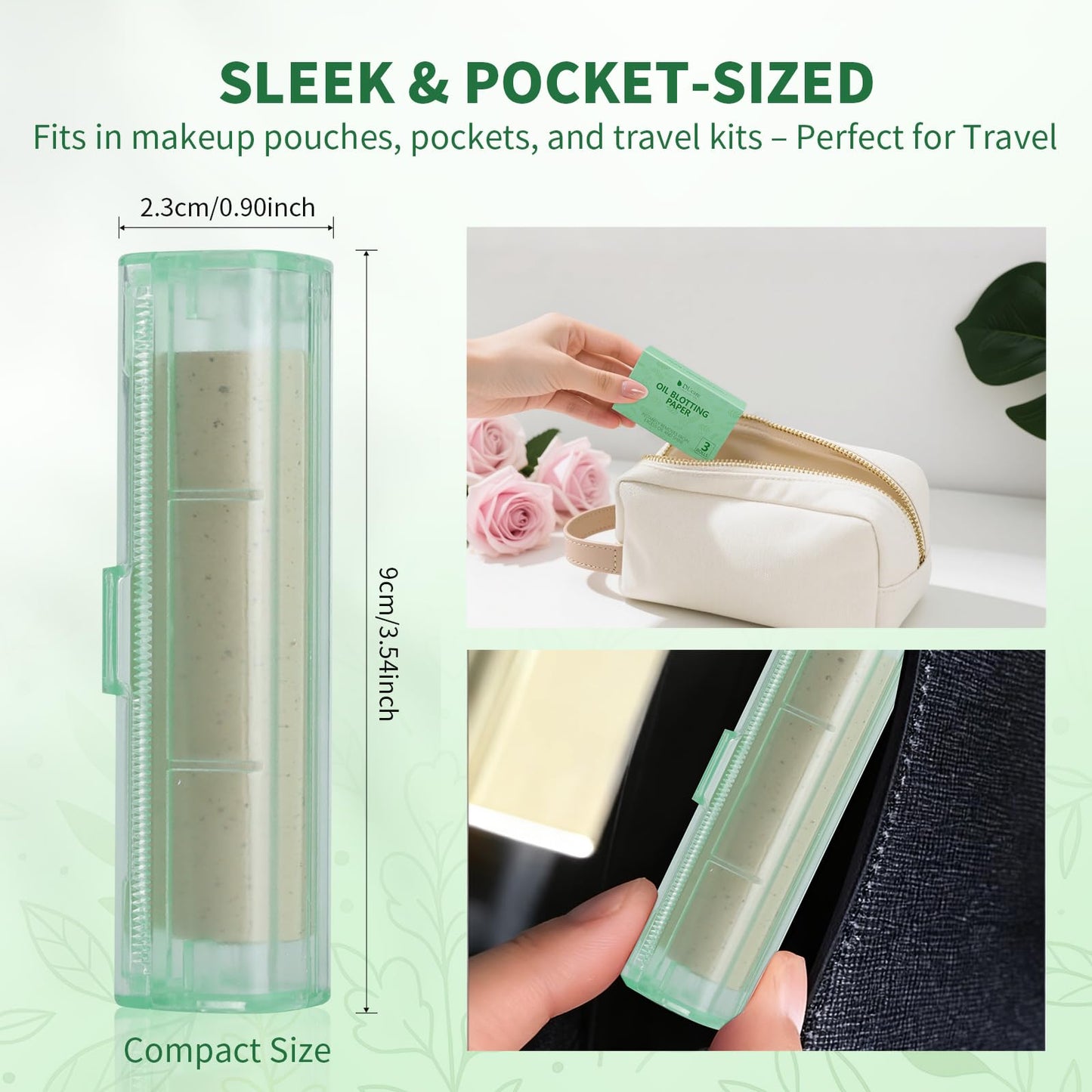 DUcare Oil Blotting Sheets 15M, 3 Roll Green Tea Refillable Oil Absorbing Paper for Oily Skin, On-the-Go Face Blotting Papers for Shine Control, Natural Skin-Friendly Blotting Sheets