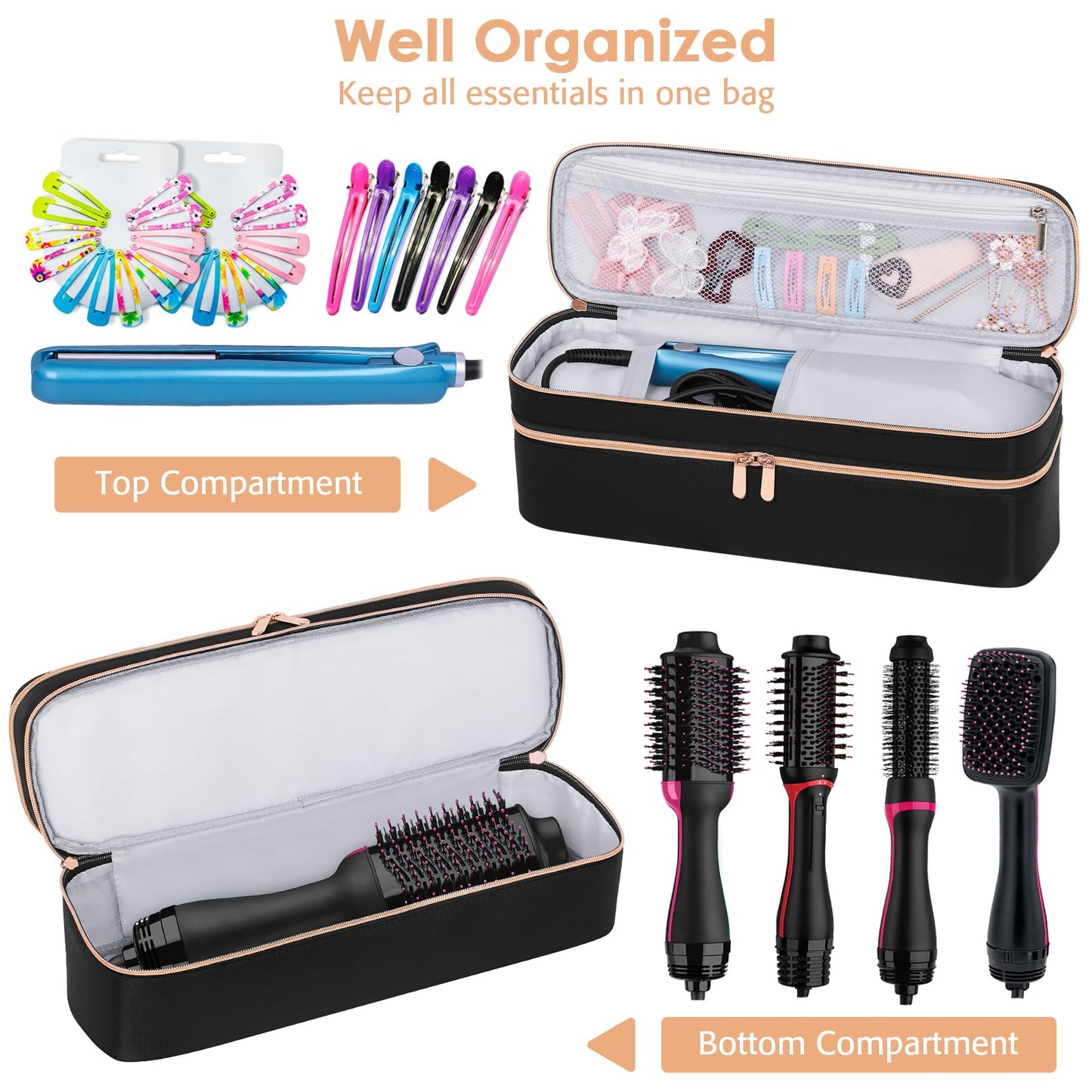 APOKE Double Layer Travel Case Compatible with Revlon One Step Hair Dryer Brush Original 1.0 & Plus 2.0, Portable Lightweight Carrying Case Storage Bag for All Brand Hot Tools Volumizer Hot Air Brush
