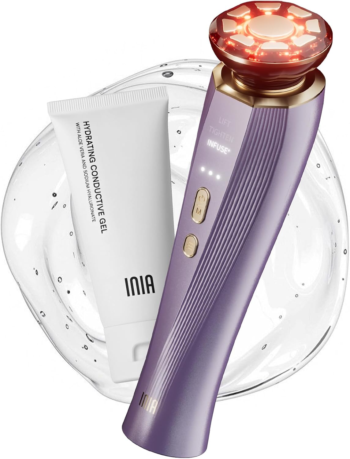 INIA Microcurrent Facial Device - 3-in-1 Red Light Therapy Massager for Face & Neck | Heat & Vibration for Firming & Smoothing