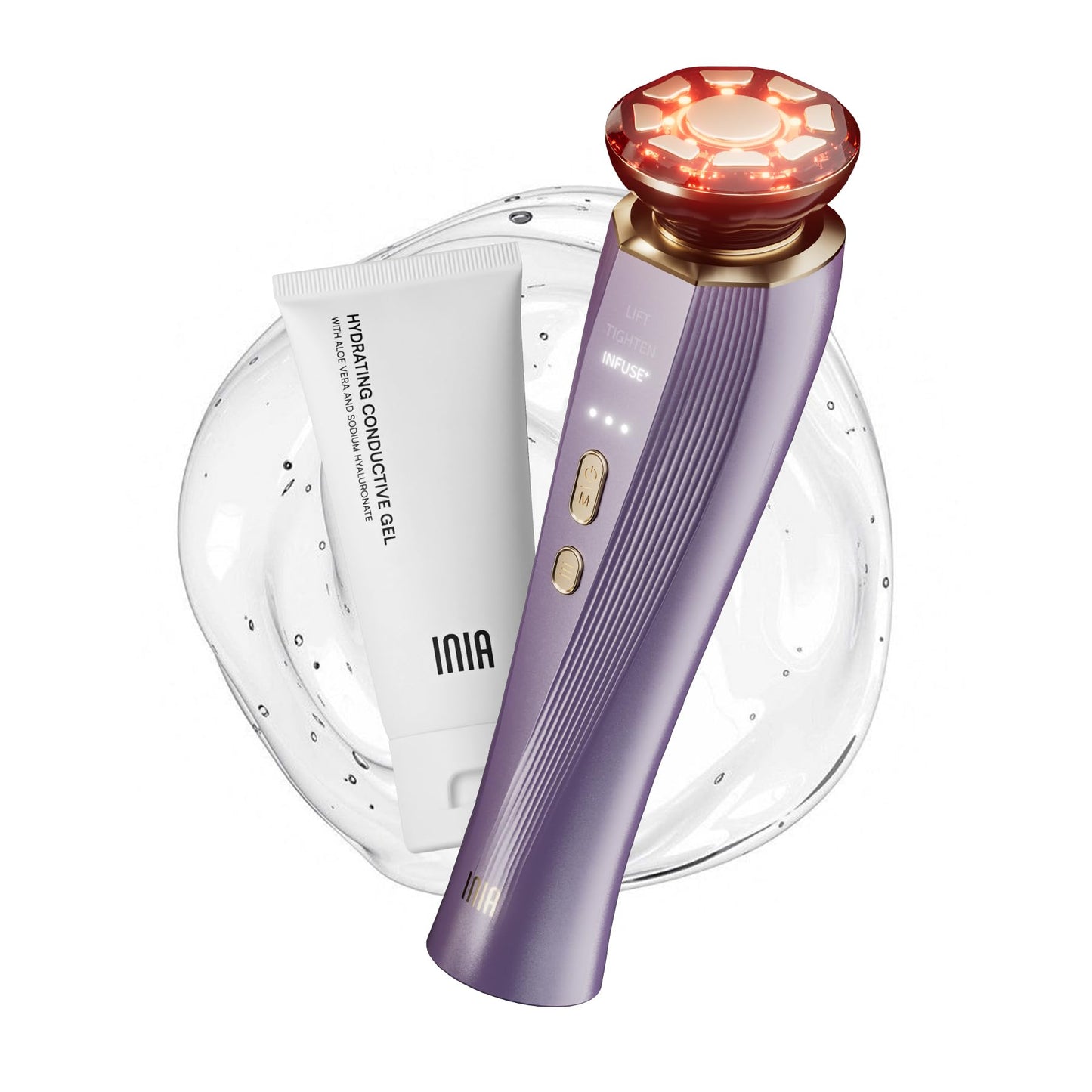INIA Flare 3-in-1 Microcurrent Facial Device Red Light Therapy for Face and Neck Massager Tool with Heat & Vibration for Skincare Puffiness, Firming, Smoothing