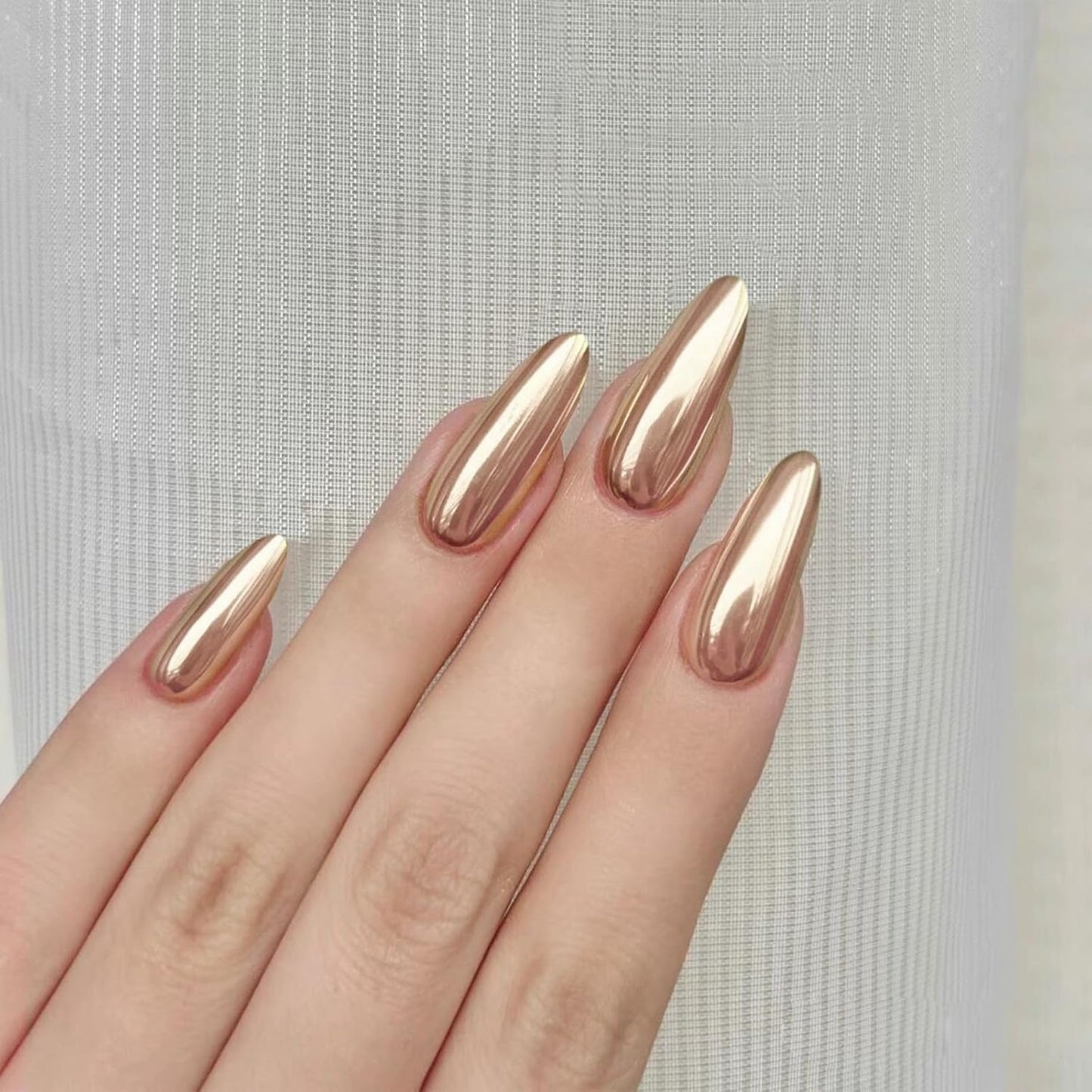 Press On Nails - Orange Almond Shape with Gold Glitter Swirl | 24 Pcs Acrylic Fake Nails for Women