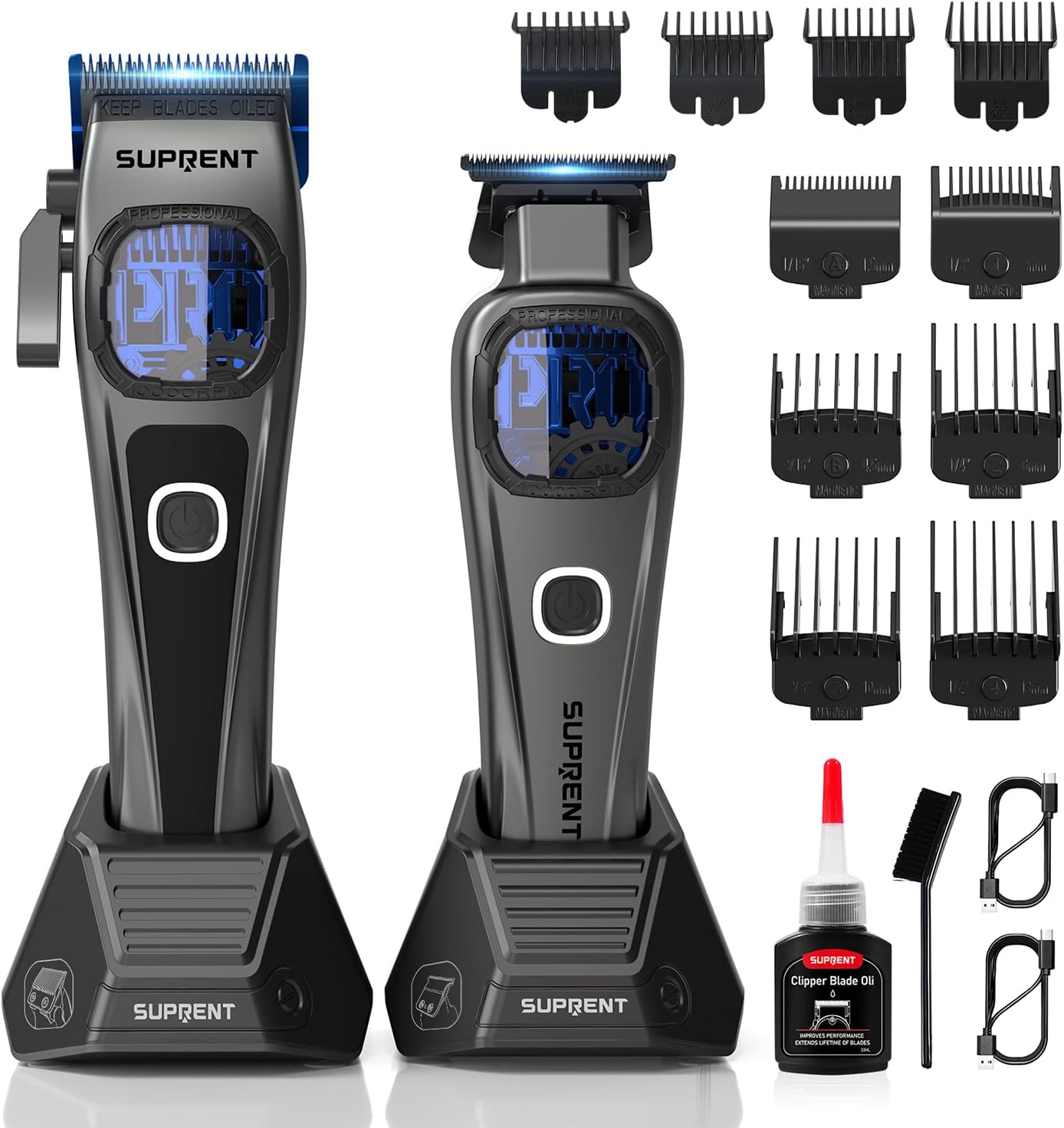 Professional Hair Clippers for Men - Cordless Barber Clippers & Zero-Gapped Trimmer Set | High-Performance Motor, Blue Titanium Blades