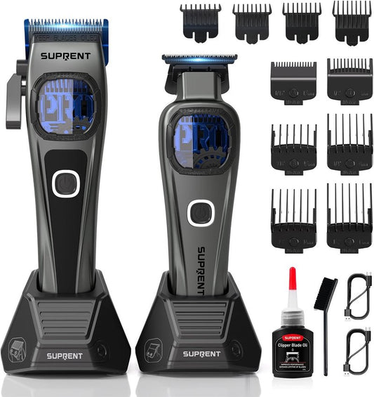 Professional Hair Clippers for Men - Cordless Barber Clippers & Zero-Gapped Trimmer Set | High-Performance Motor, Blue Titanium Blades