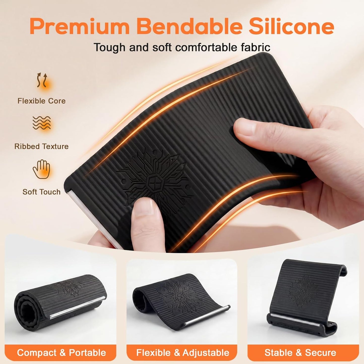 Flexible Silicone Phone Stand - Anti-Slip Holder for Tablet & Laptop | Adjustable Shape, Black