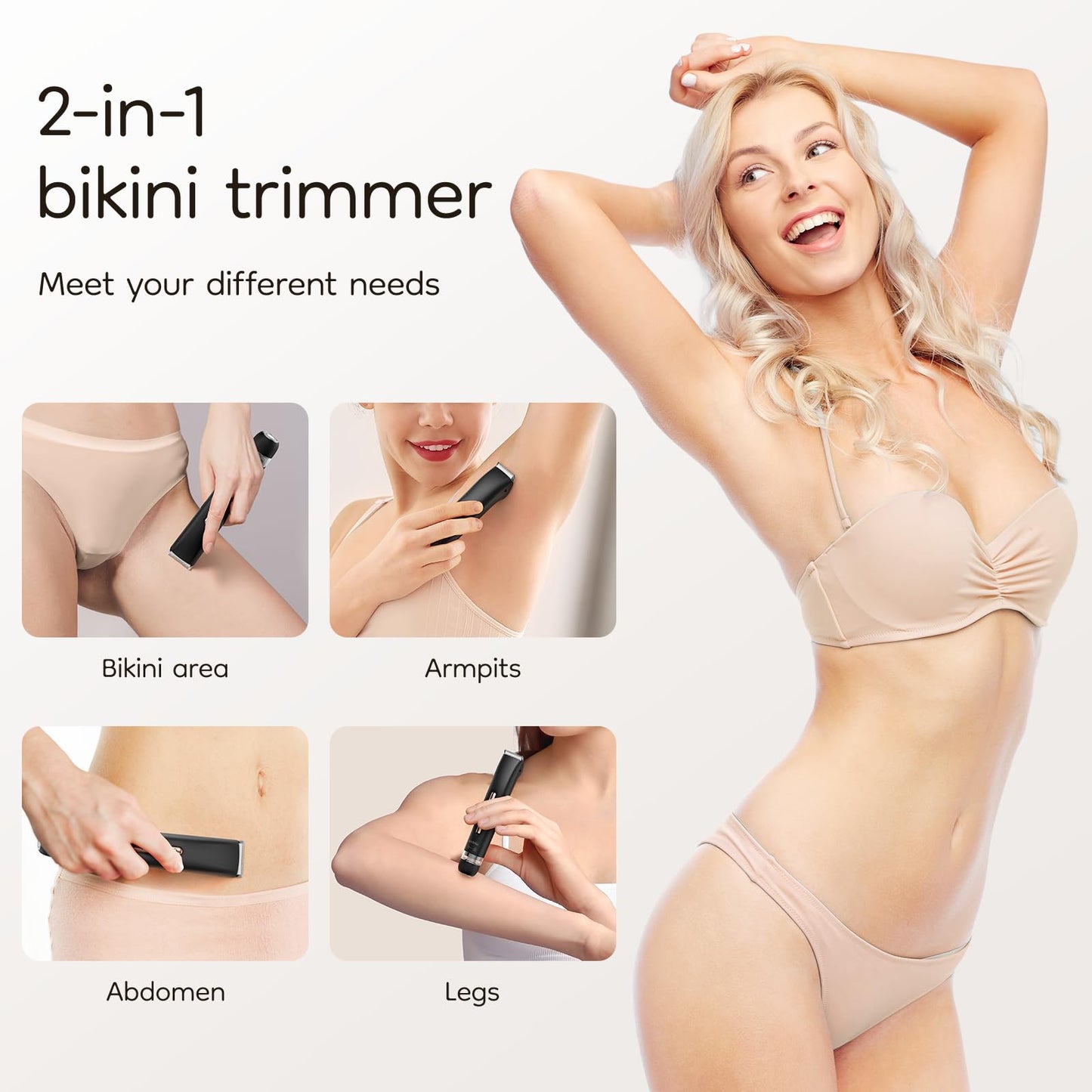 knvovno Bikini & Body Hair Trimmer for Women, Dual Head - IPX7 Waterproof Electric Razor for Gentle Pubic, Facial, Underarm, and Leg Shaving