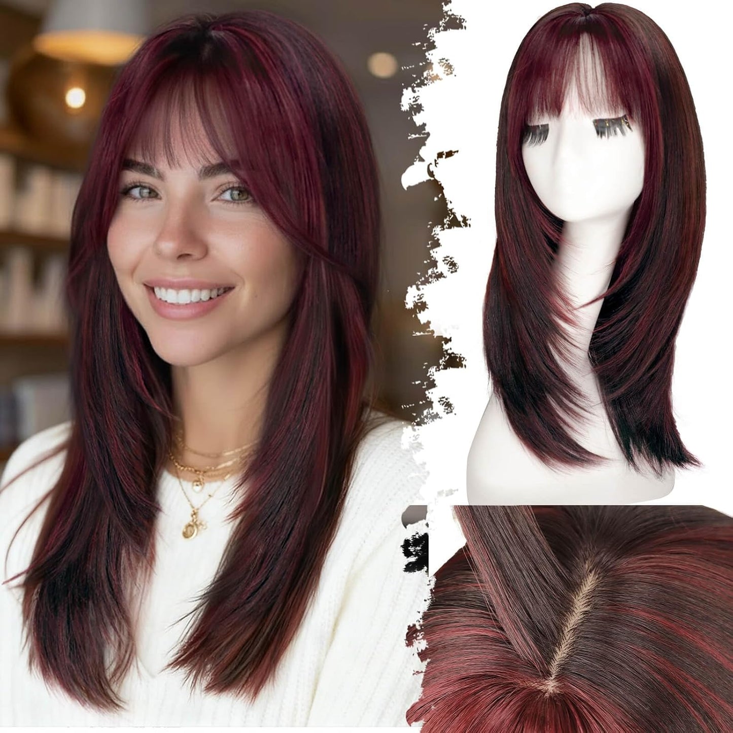 Beginner-Friendly Ash Blonde Wig with Bangs - 4x4 Glueless Synthetic Hair, Medium Length, Face-Framing Layers