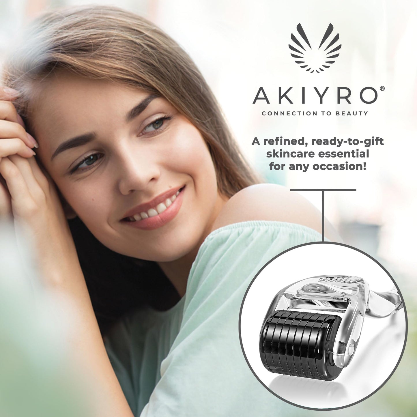 AKIYRO Derma Roller Titanium - 0.30mm Microderm Roller - Microneedle Roller with Case - Personal Use Microneedling Roller -192 Micro Needle Dermal Roller - At Home Microdermabrasion Face Roller