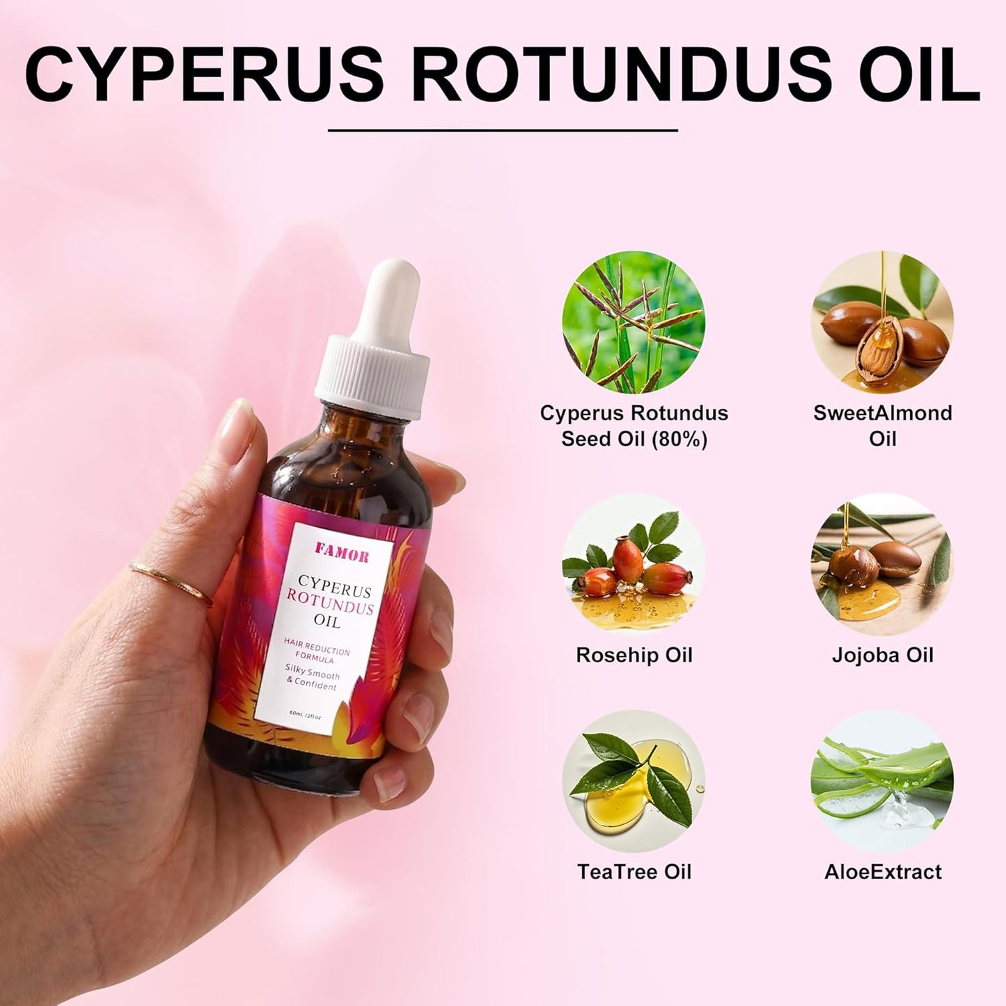 Cyperus Rotundus Oil - Natural Moisturizing & Soothing Oil for Body Hair Reduction | 60ml / 2.0 Fl Oz