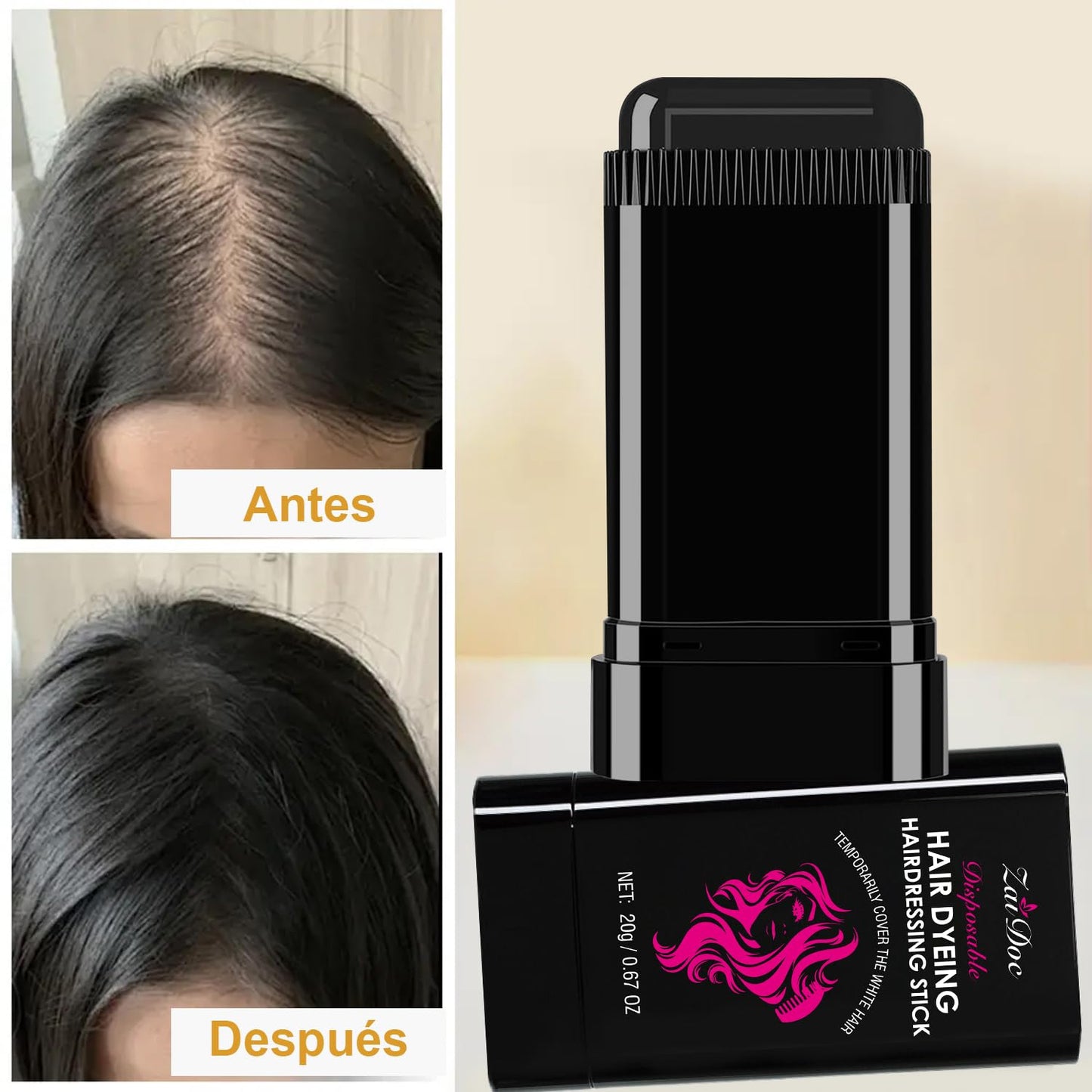 Temporary Hair Dye Stick - 2-in-1 Root Touch Up & Comb, Waterproof & Portable | 0.67oz Black