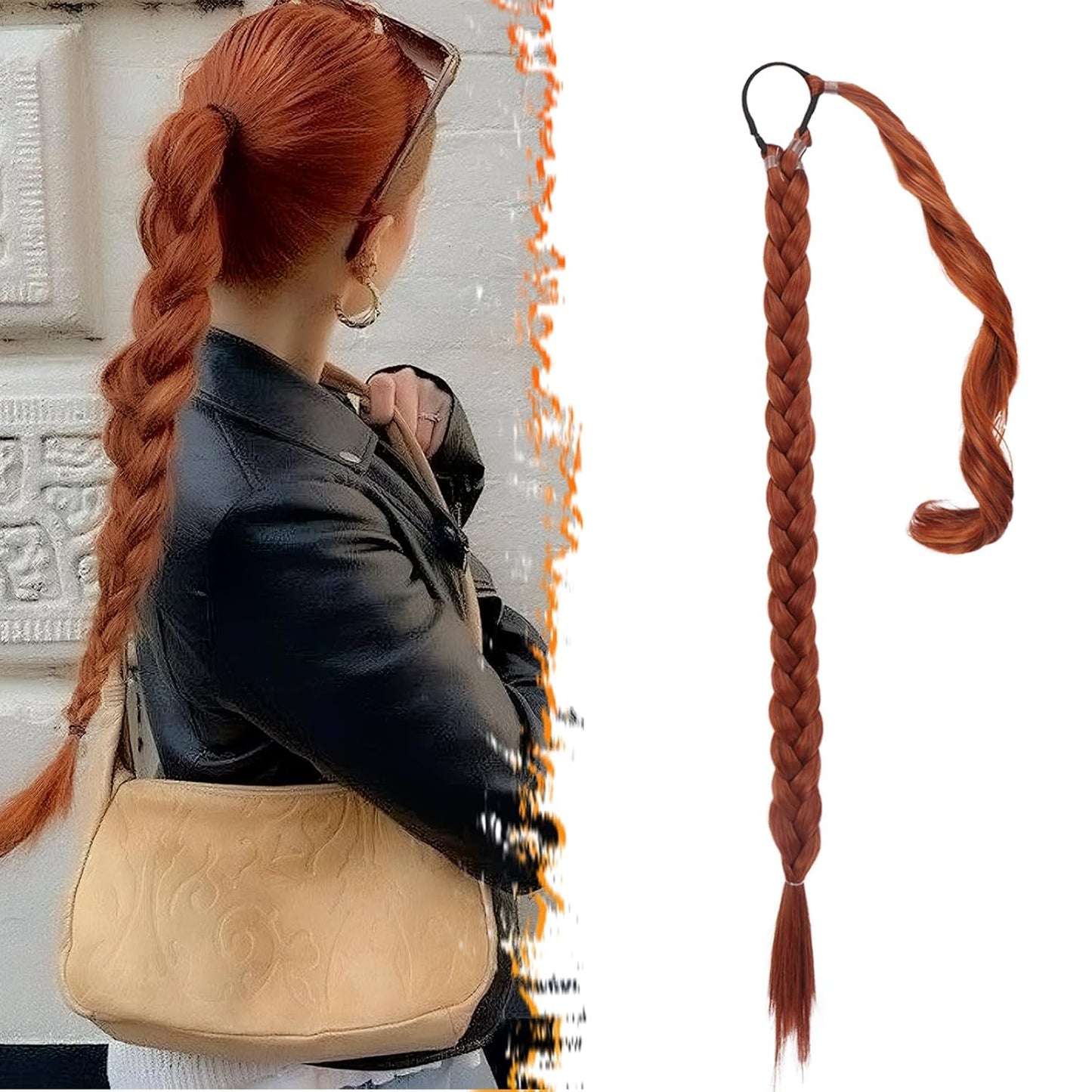 30 Inch Long Braided Ponytail Extension - Copper Red Wrap Around Hairpiece | Synthetic Hair for Women
