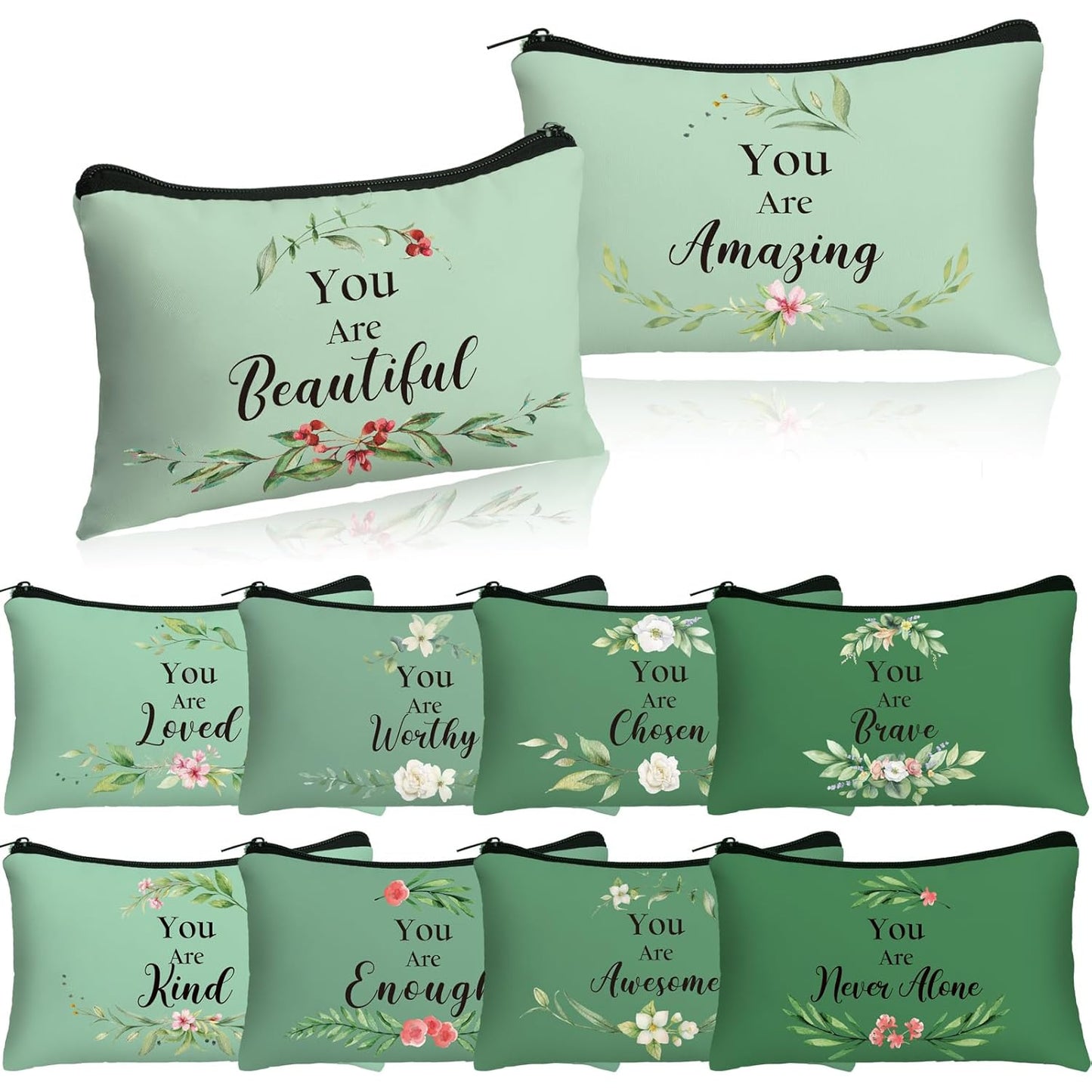 Inspirational Cosmetic Bag Set - 10 Pcs Religious Makeup Pouches for Women | Wildflower & Beige
