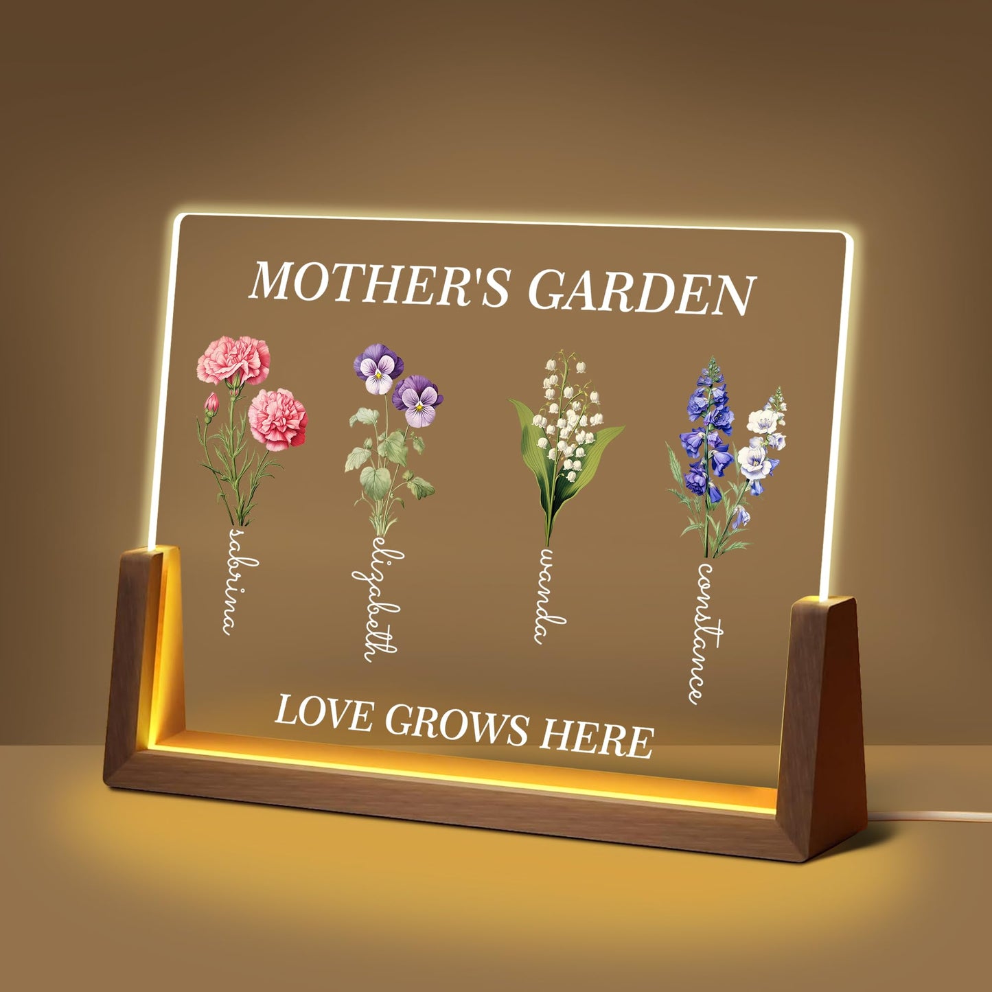Bohva Personalized Mothers Day Birthday Gifts For Mom Grandma Wife, Custom Mom Gifts From Daughter Son, Customized Birth Flower Mothers Garden Plaque Light Up Picture Frame For Mama Grandma Gift