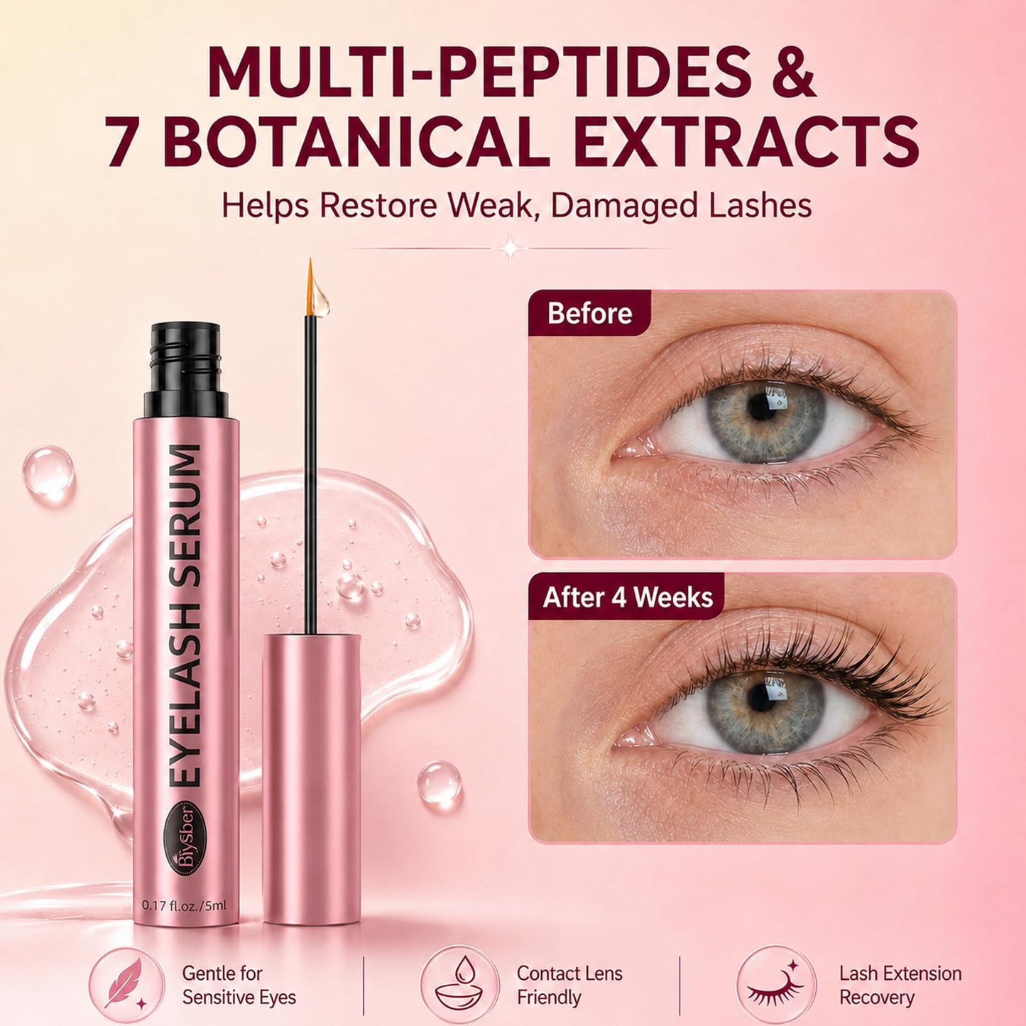Lash Serum for Eyelash Growth: Premium Eyelash Growth Serum with Advanced Formula to Boost Longer Fuller and Thicker Lashes and Eyebrows - Gentle & Vegan for Sensitive Eyes