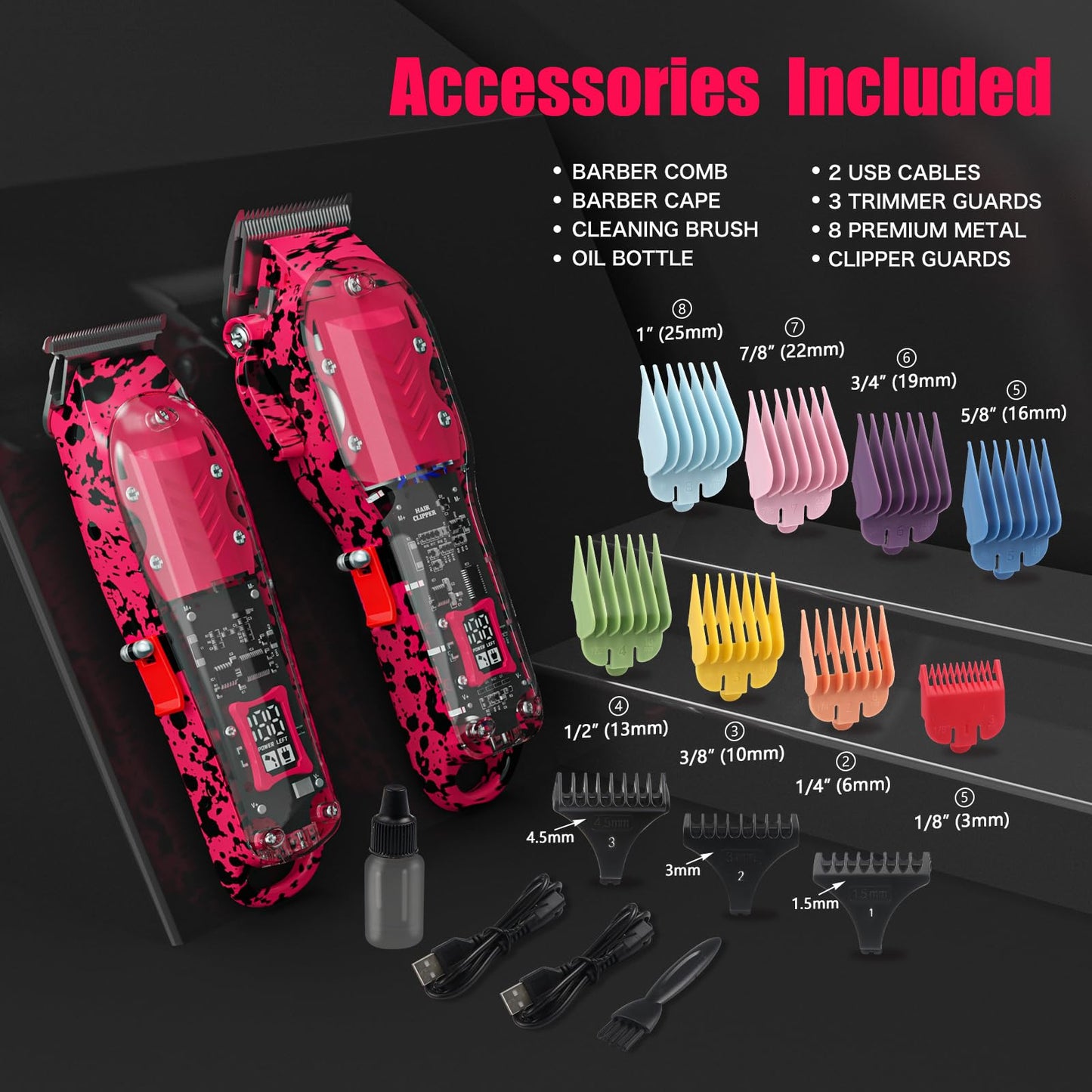 Tuanchuanrp Professional Hair Clippers for Woman, Cordless Barber kit for Hair Cutting & Grooming, Hair Clippers and Trimmer Set for Barber Haircut with LED Display, 8 Fade Taper Combs(Pink Set)