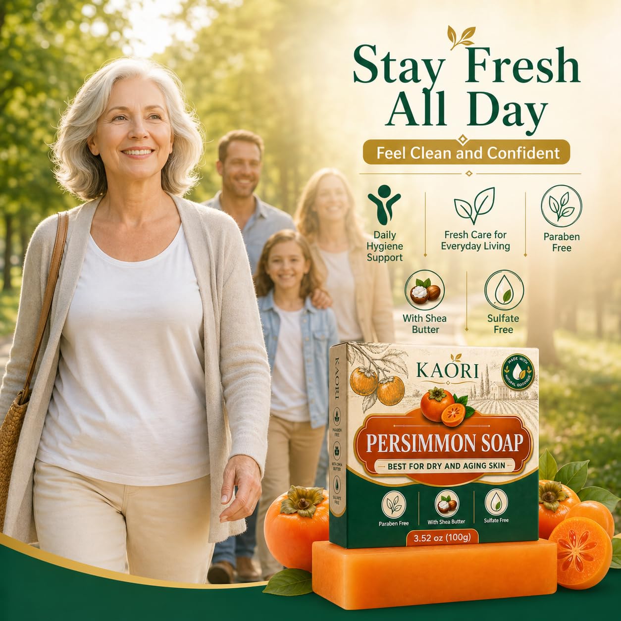 shekys KAORI Deodorizing Persimmon Soap |Feel fresh and clean all day long | with Persimmon Extract for Men & Women (1pc)