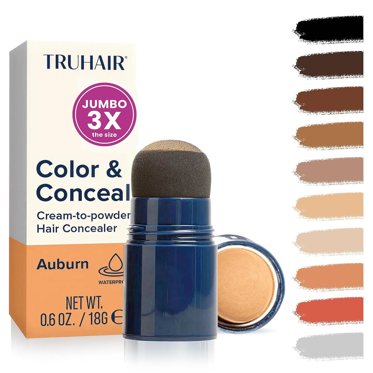 TRUHAIR Color & Conceal Waterproof Root Touch Up - Gray Coverage & Hairline Filling | Auburn Shade